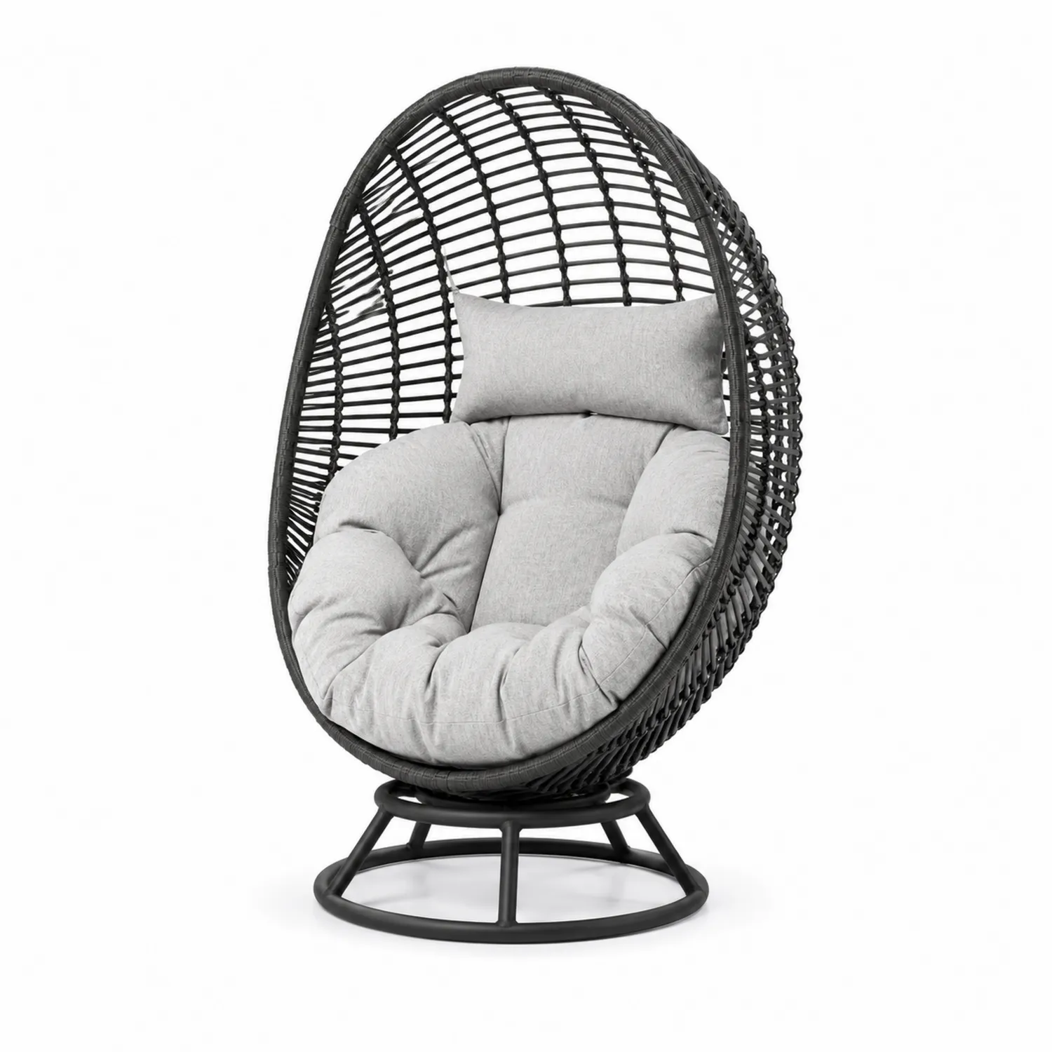 Poltrona in Rattan Sintetico con Cuscino Grigio