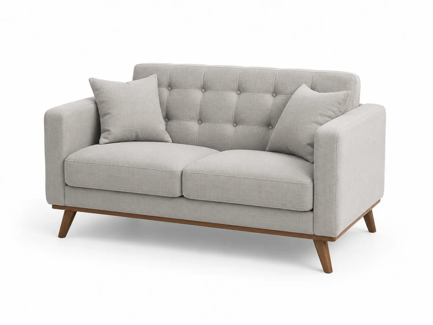 Divano in Tessuto Poliestere Grigio Chiaro con Gambe in Legno