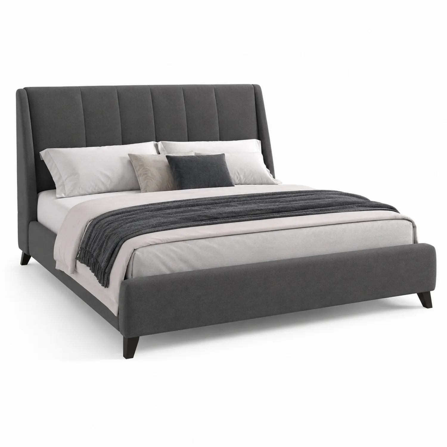 Letto matrimoniale in tessuto grigio 200x180 cm