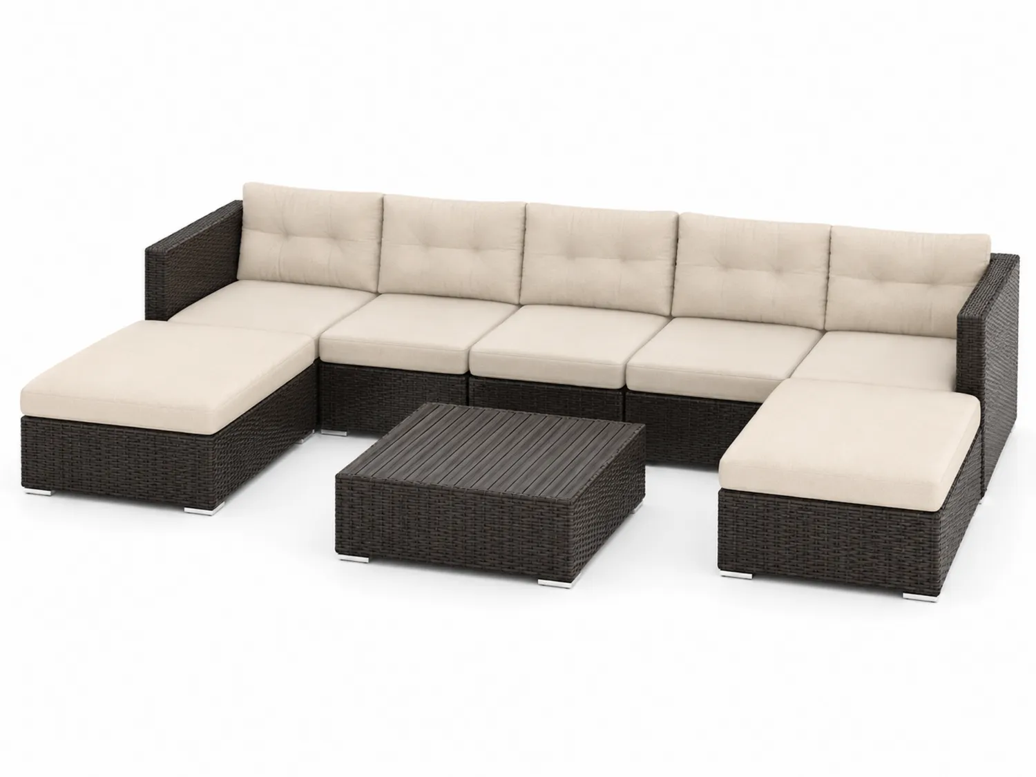 Divano Componibile da Esterno in Rattan Sintetico Poliestere Crema