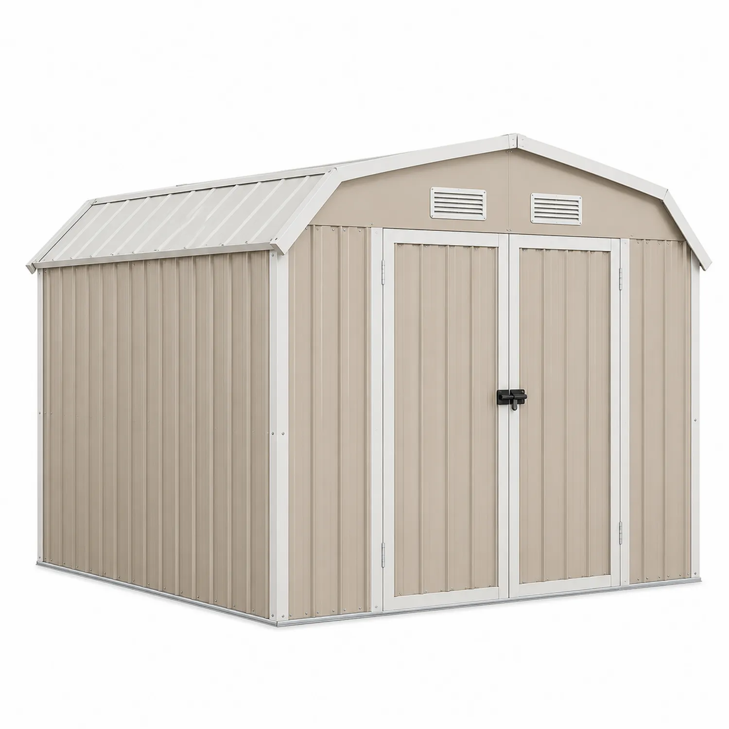 Casetta da giardino in metallo Beige con ventilazione e doppia porta