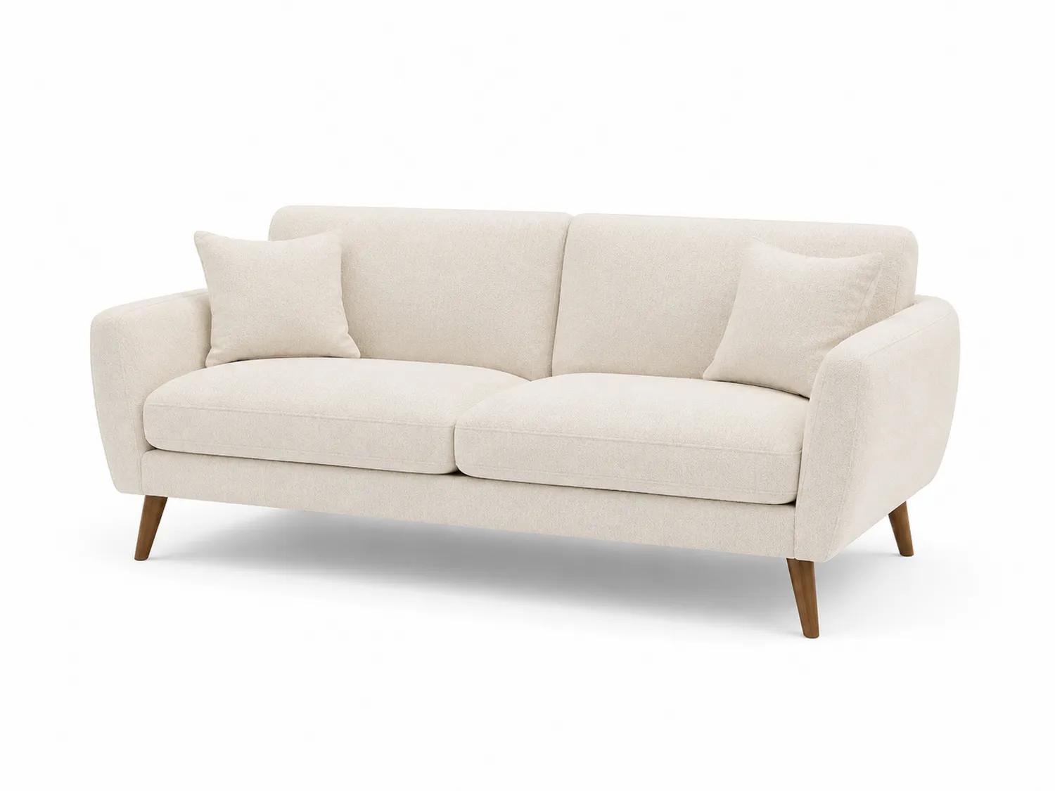 Divano 3 posti in tessuto beige con gambe in legno