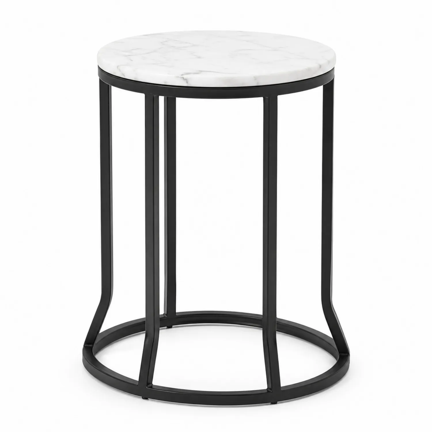 Tavolino rotondo in marmo bianco e ferro nero 30 cm