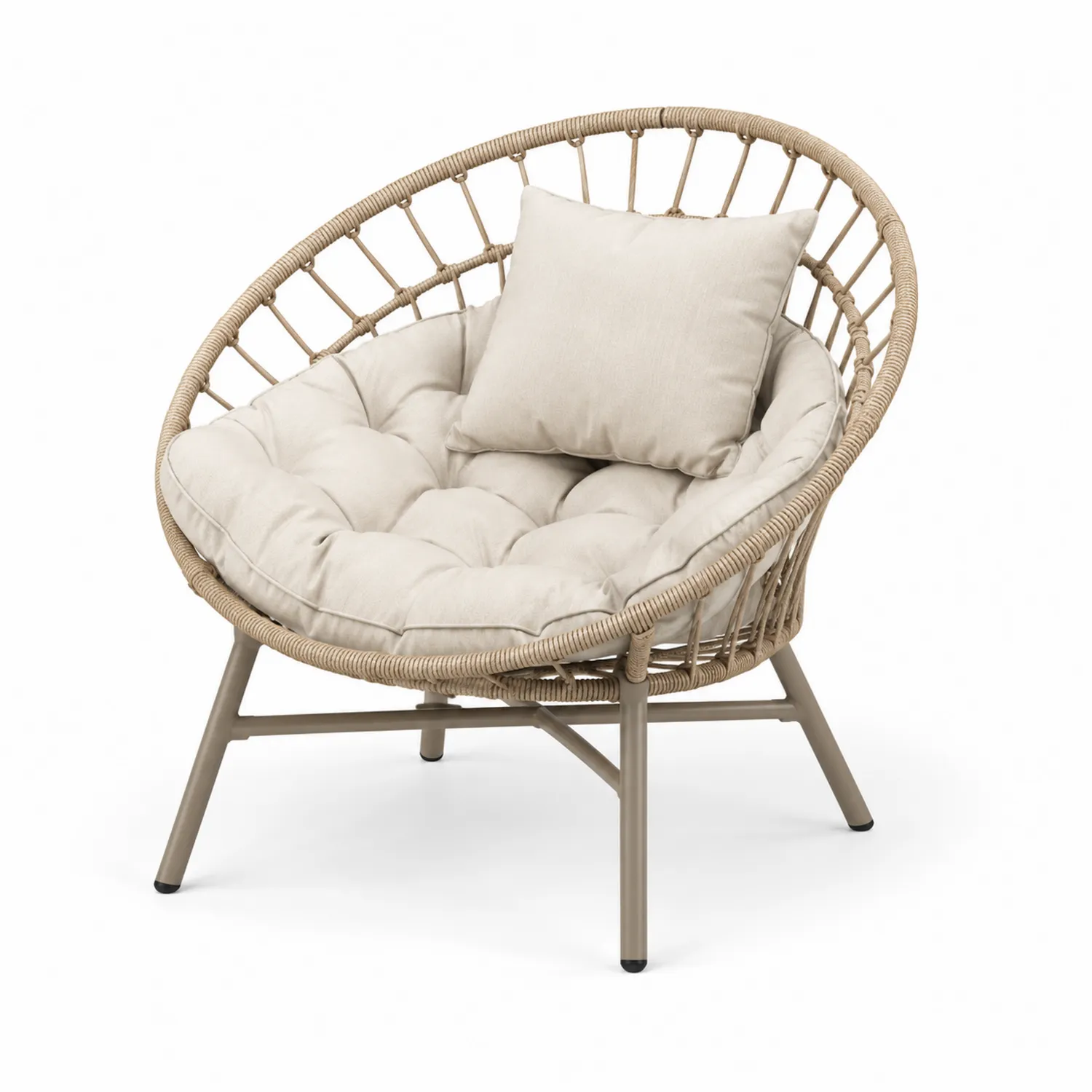 Poltrona in Rattan Sintetico con Cuscino Beige