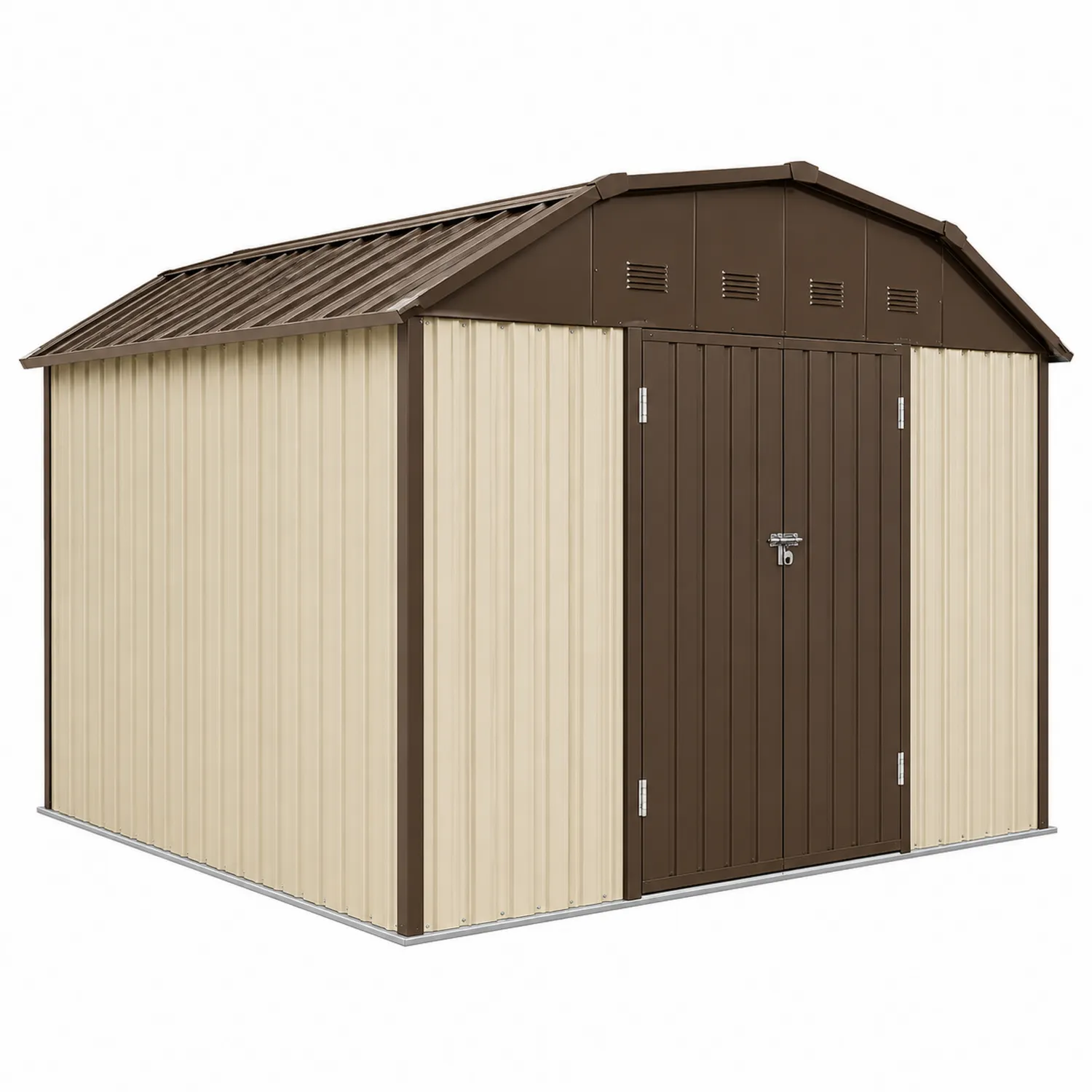 Casetta da Giardino in Metallo Ventilata Marrone/Beige 238x238x178 cm