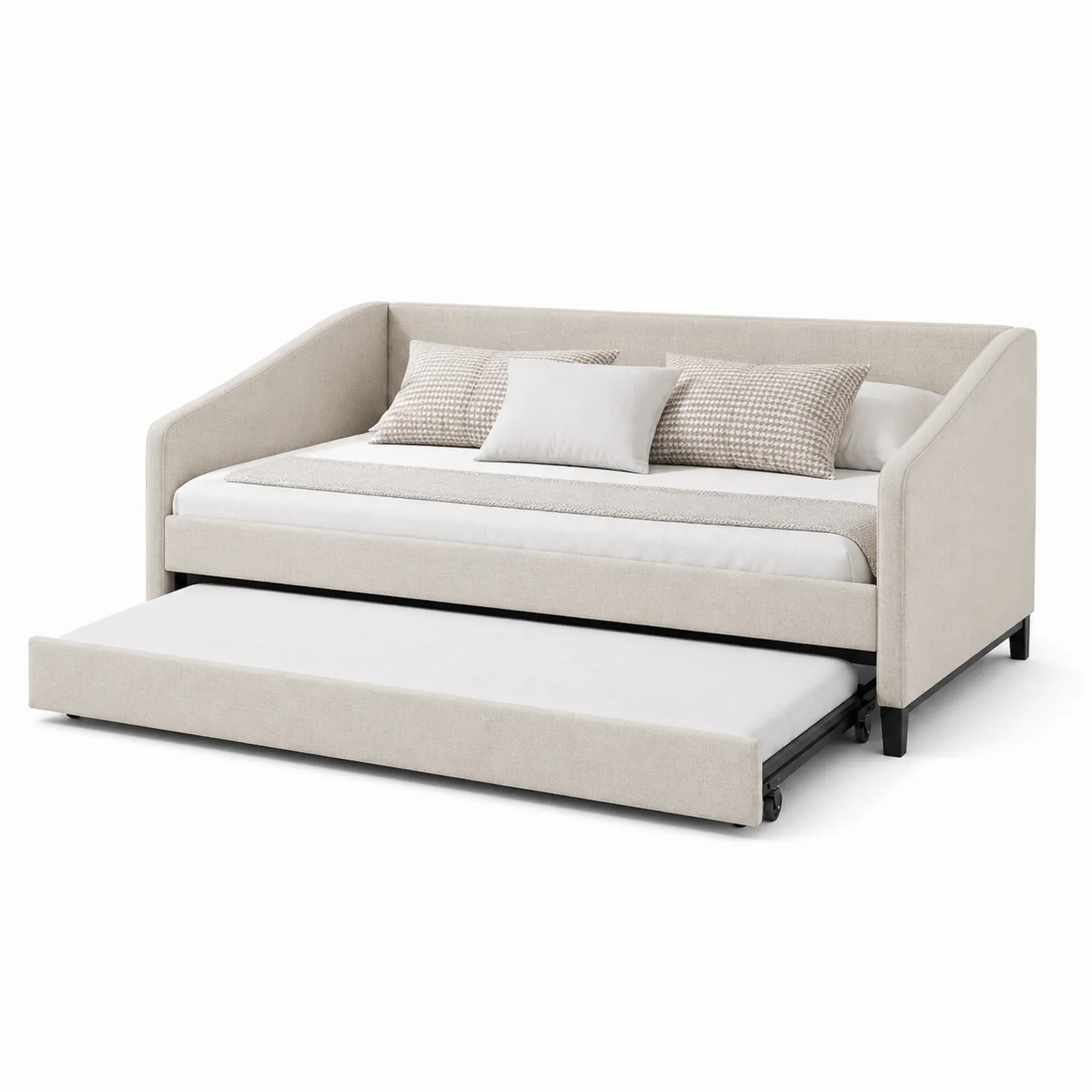 Divano Letto con Letto Estraibile in Tessuto Beige