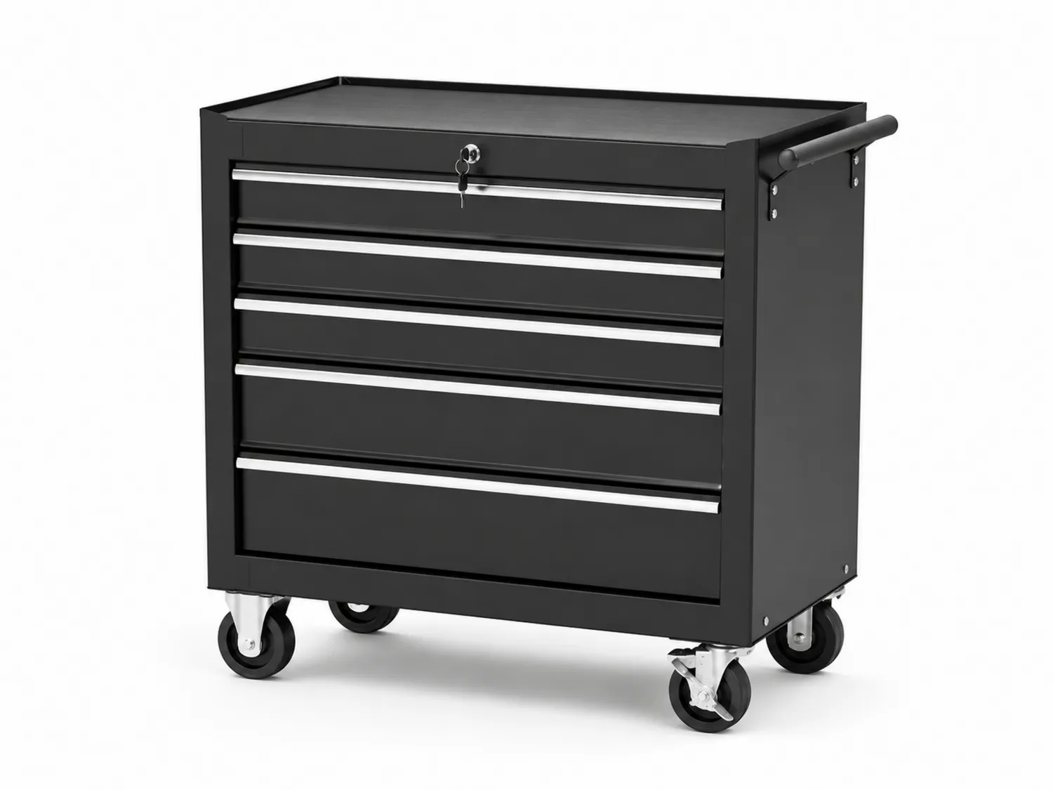 Carrello Portautensili in Acciaio con Ruote 5 Cassetti Nero