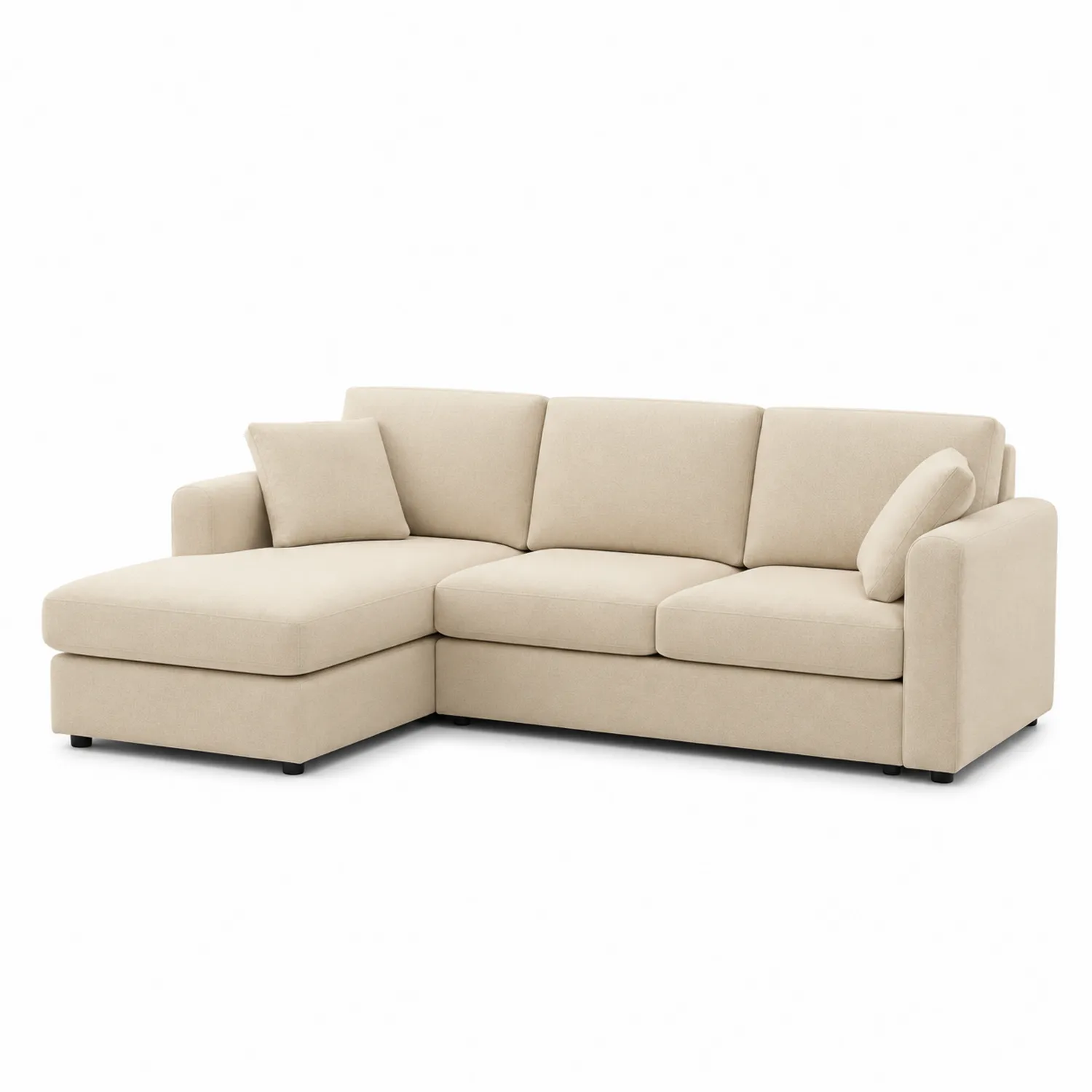 Divano angolare in tessuto Beige con cuscini