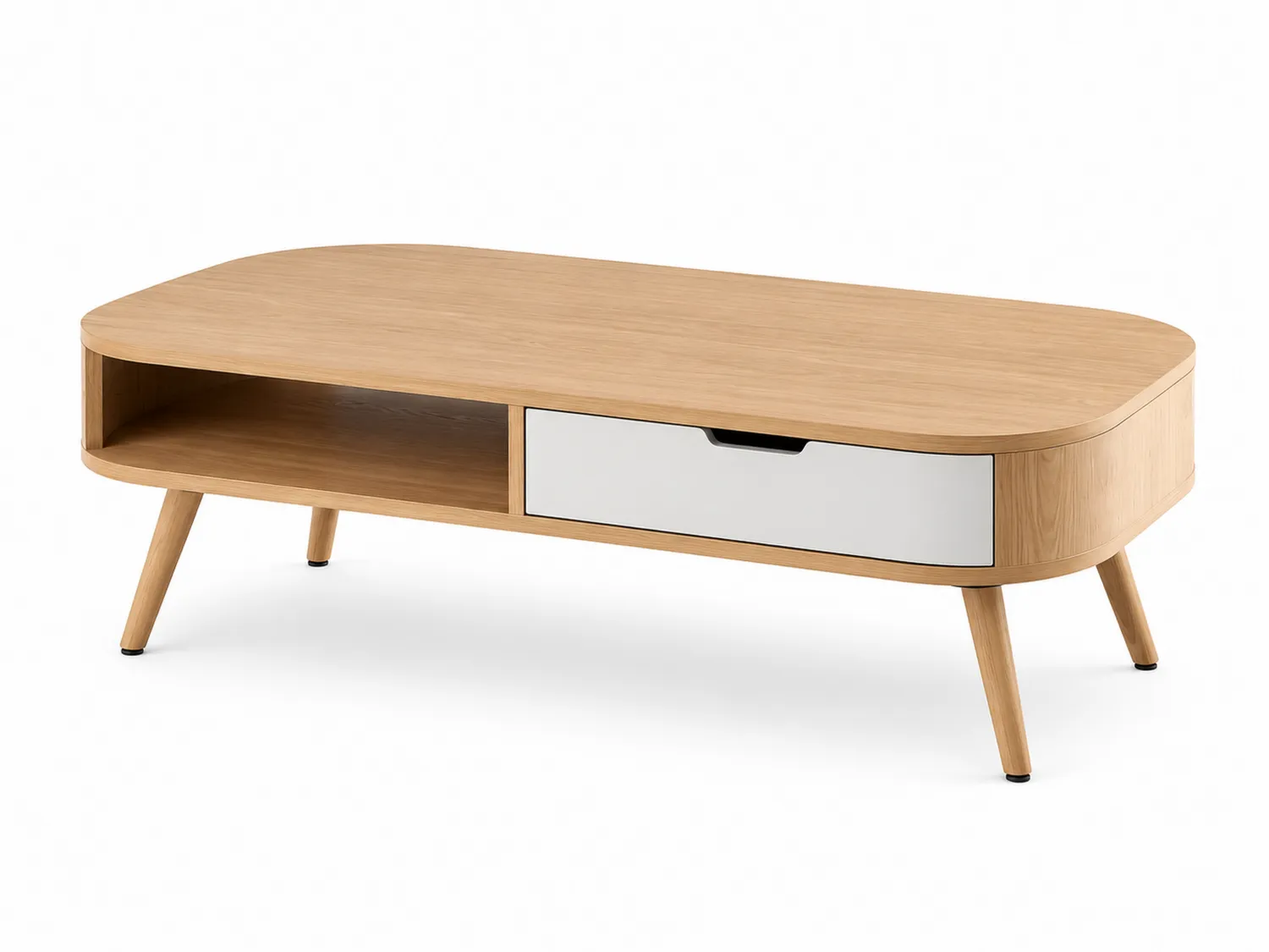 Tavolino da caffè in legno e bianco con cassetto