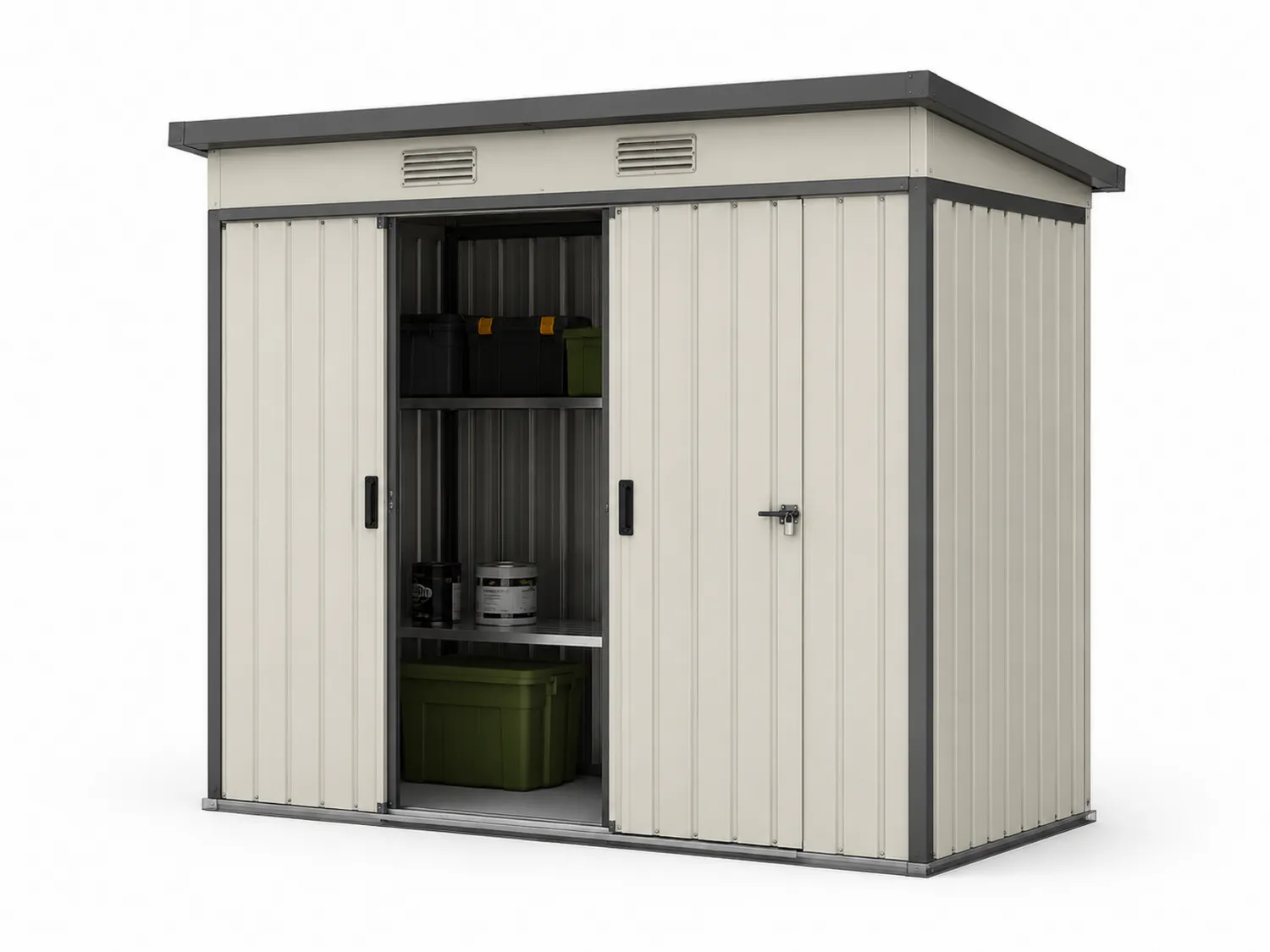 Capanno da Giardino in Metallo con Porte Scorrevoli Beige