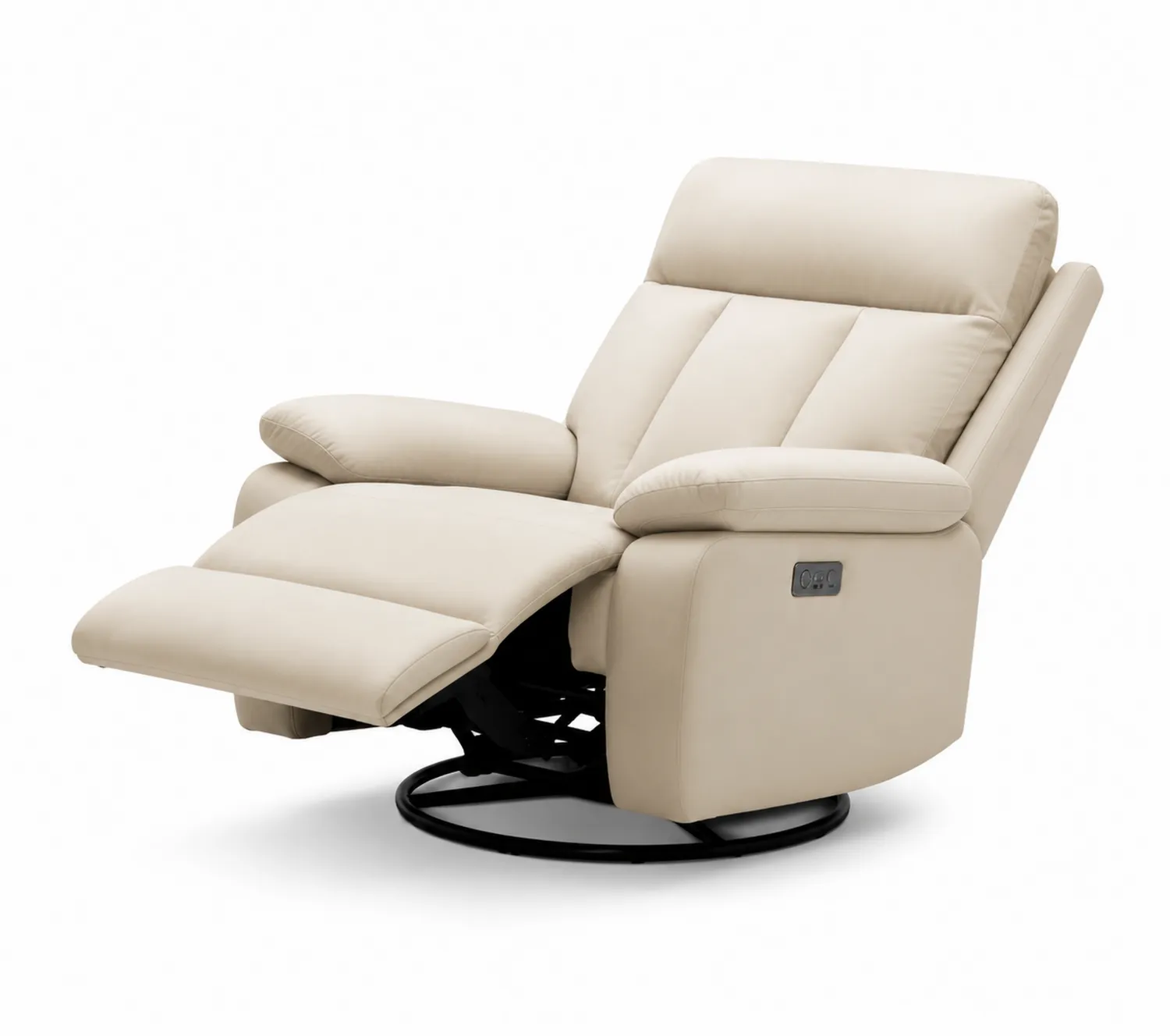 Poltrona reclinabile in ecopelle beige con base girevole