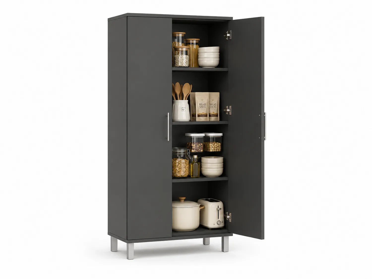Armadio da Cucina in Legno Antracite con 2 Ante