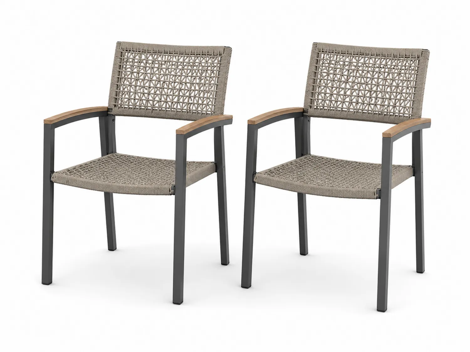 Set di 2 sedie in alluminio e rattan con braccioli in legno