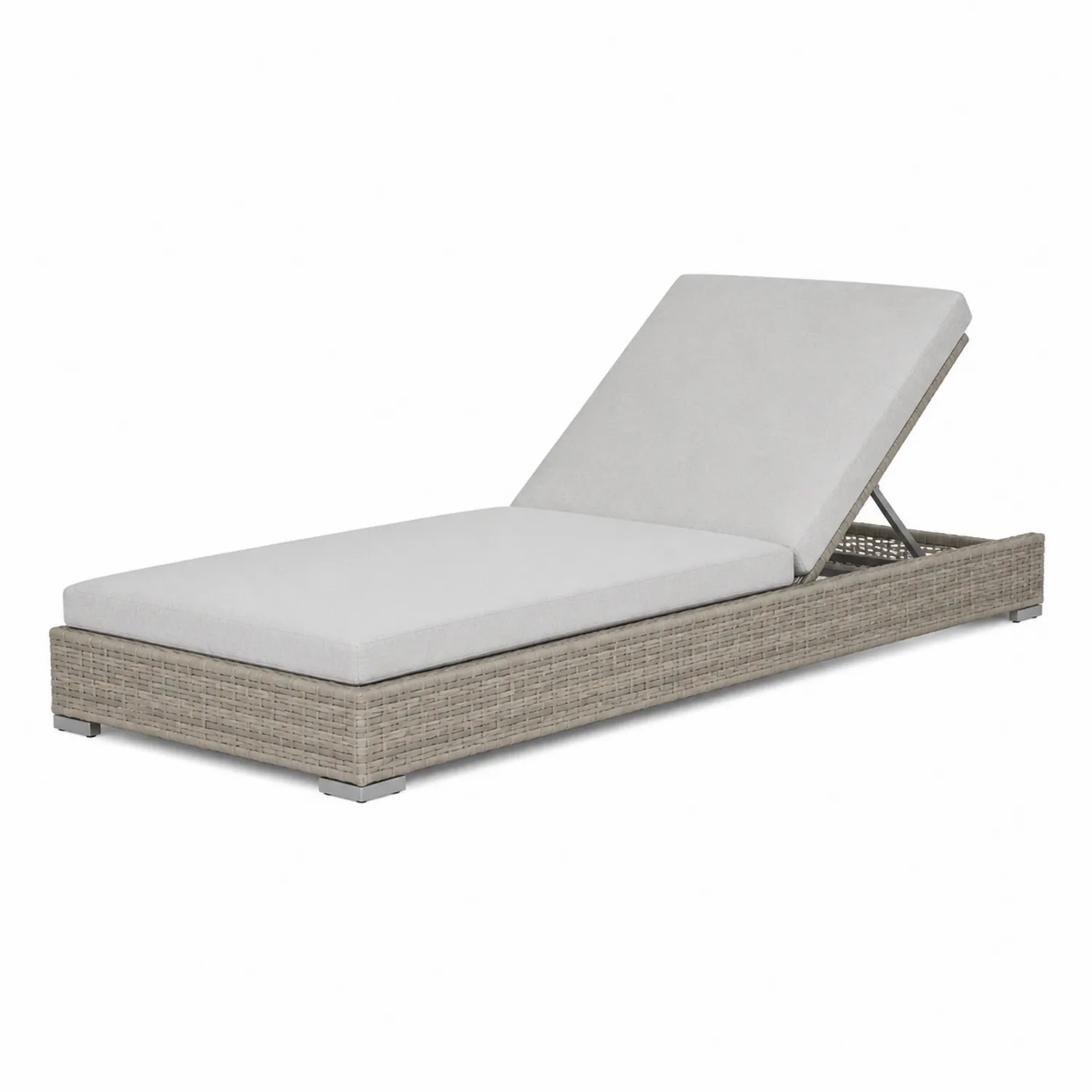 Sdraio da Esterno in Rattan Grigio con Cuscino Imbottito Regolabile