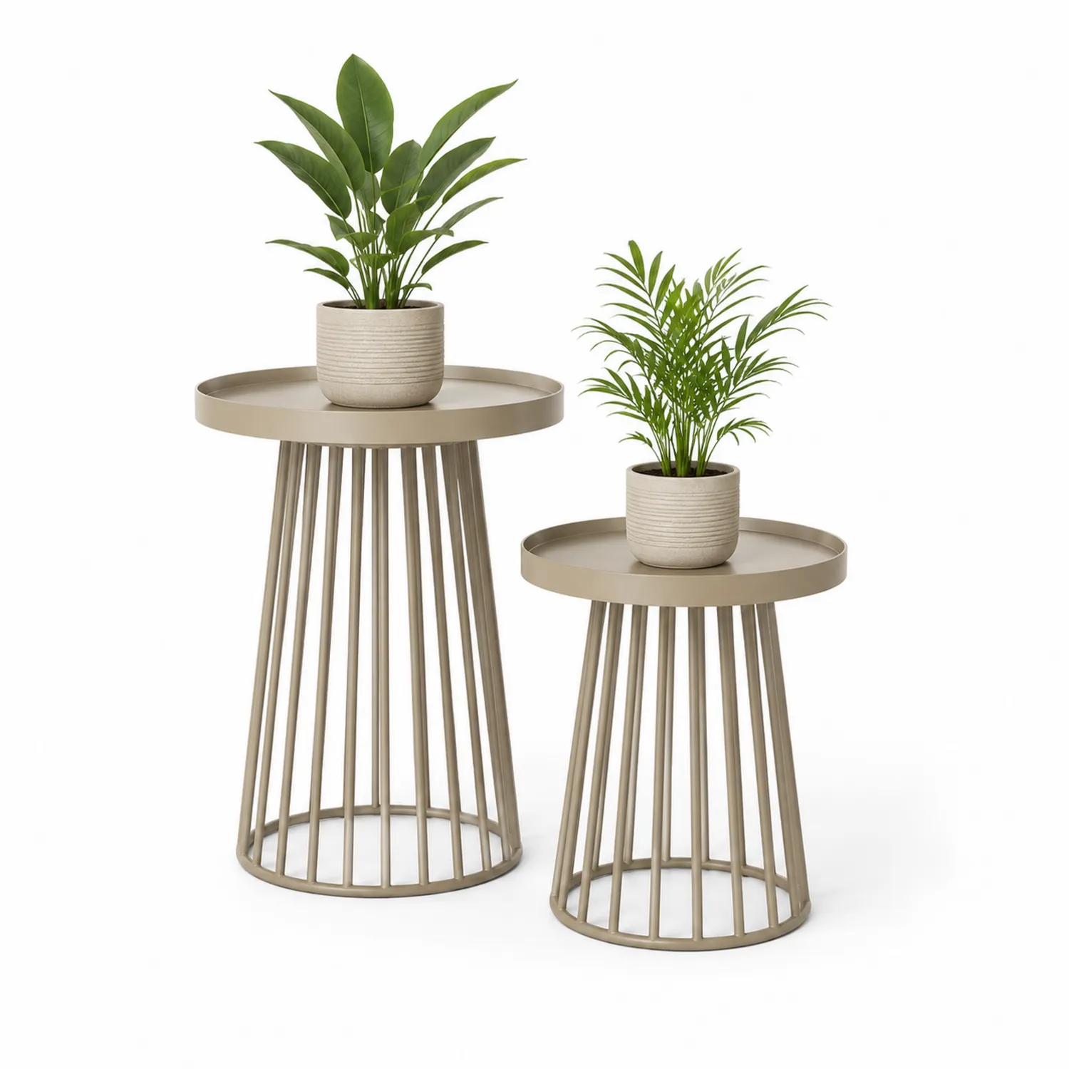 Set di 2 tavolini portapiante in metallo beige
