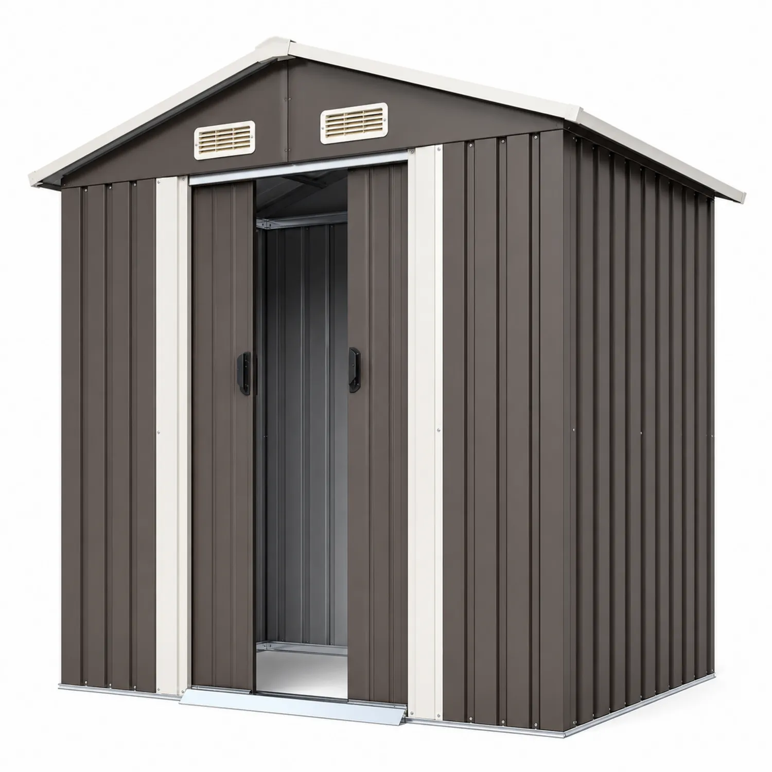 Casetta da Giardino in Acciaio Zincato Marrone con Porte Scorrevoli 213x130x173 cm