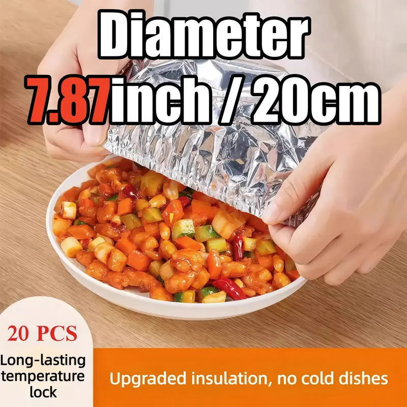 Aluminum Foil Food Insulation Cover – Heat-Retaining Dish Lid for Home Dining Table, 20 PCS (7.87” / 20cm)