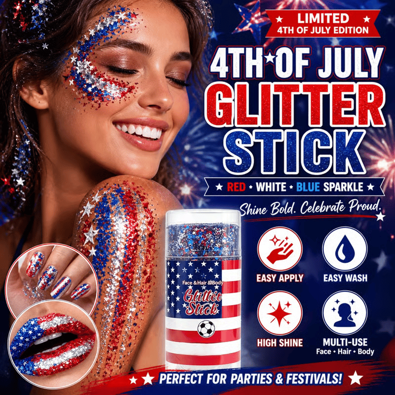 🌓Last Day 49% OFF 3-in-1 Patriotic Glow😍✨Red, White & Blue Glitter Body Stick