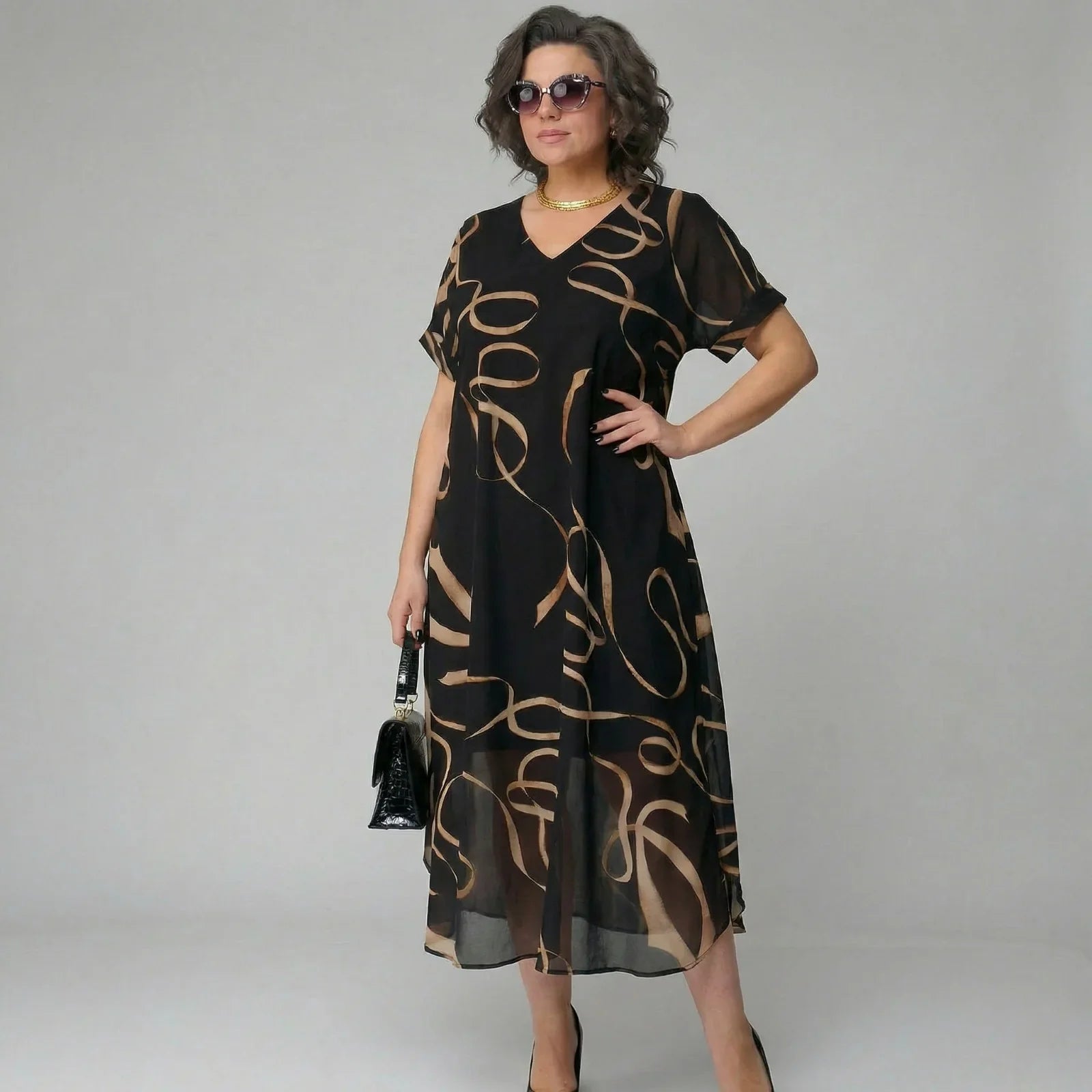 Francesca™ Dress with Ruffle and Golden Print