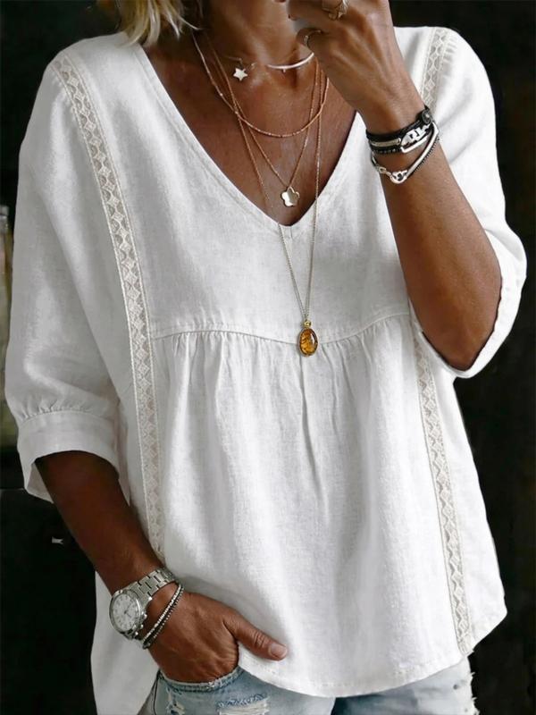 ✨Cotton Linen V-Neck Loose Slimming Top