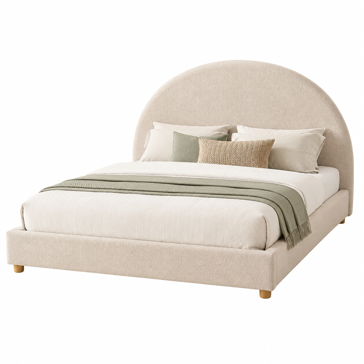 Cama tapizada organica en color crema para dormitorio elegante-casafynd