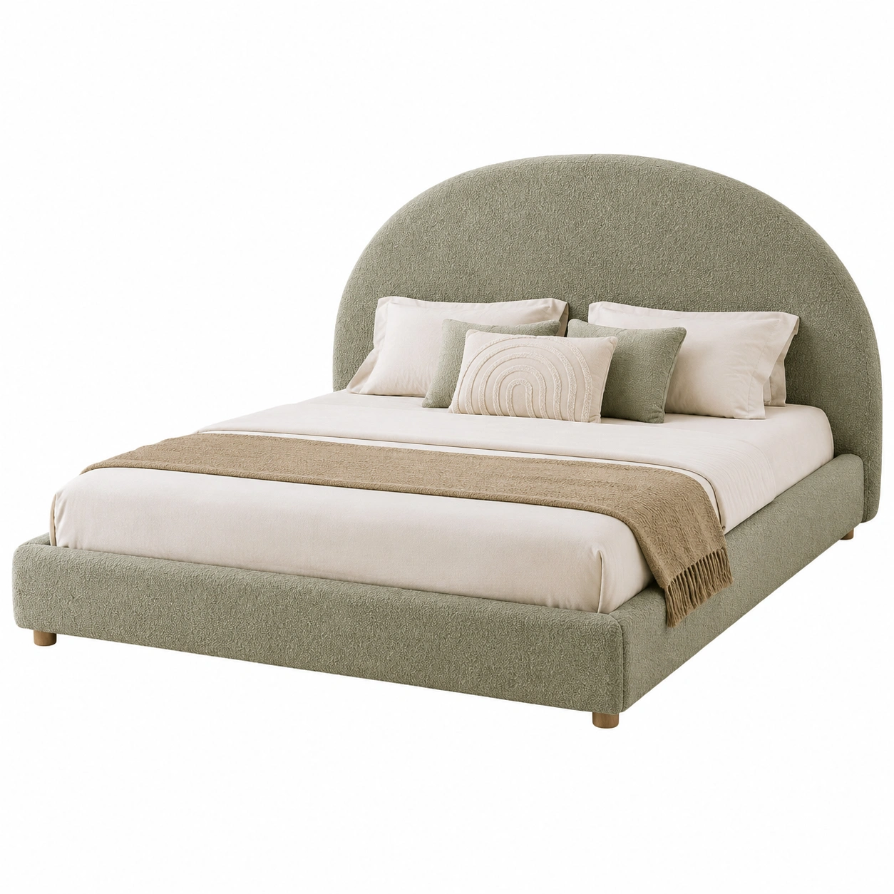 Cama bouclette verde salvia de estilo organico contemporaneo-casafynd