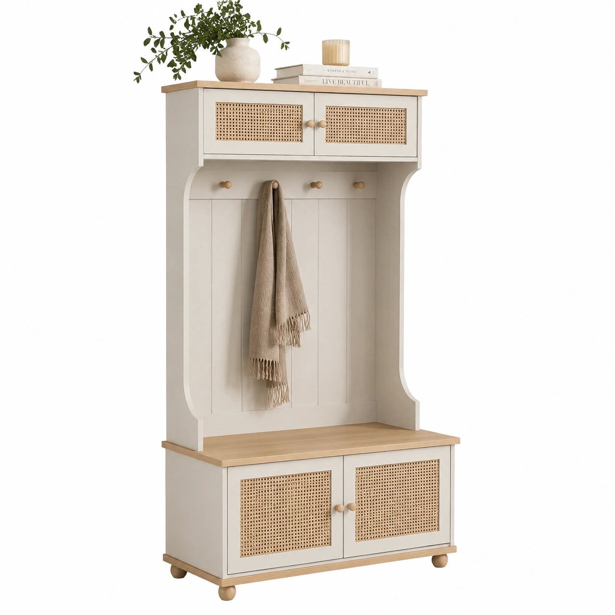 Mueble Recibidor con Panel y Ratan Natural-casafynd