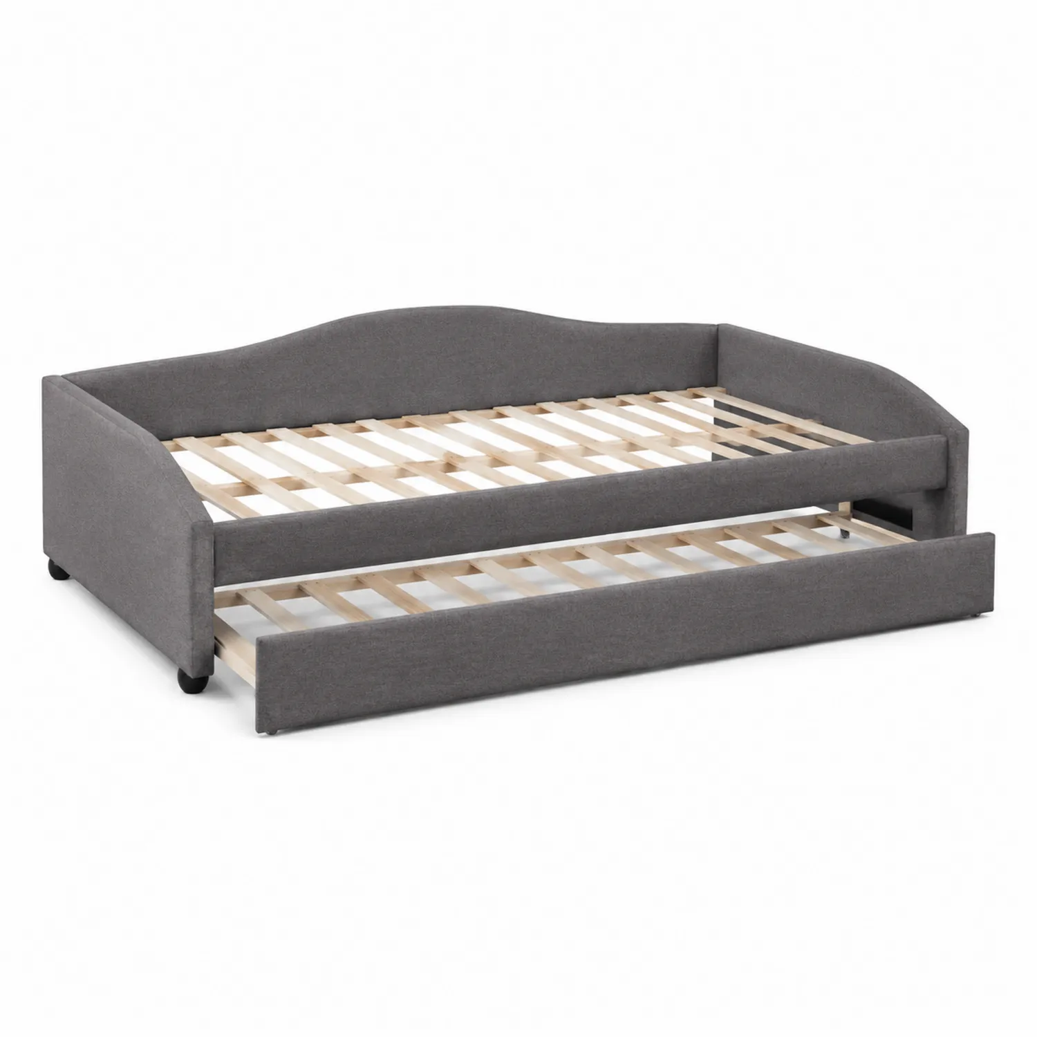 Holztagesbett mit Stoffbezug und Ausziehbett Grau 200x90 cm