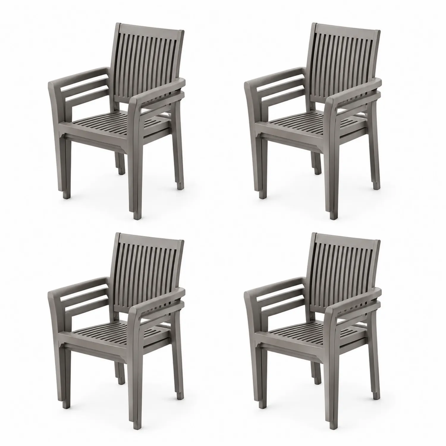 4er-Set Kunststoff-Terrassenstühle Dunkelgrau
