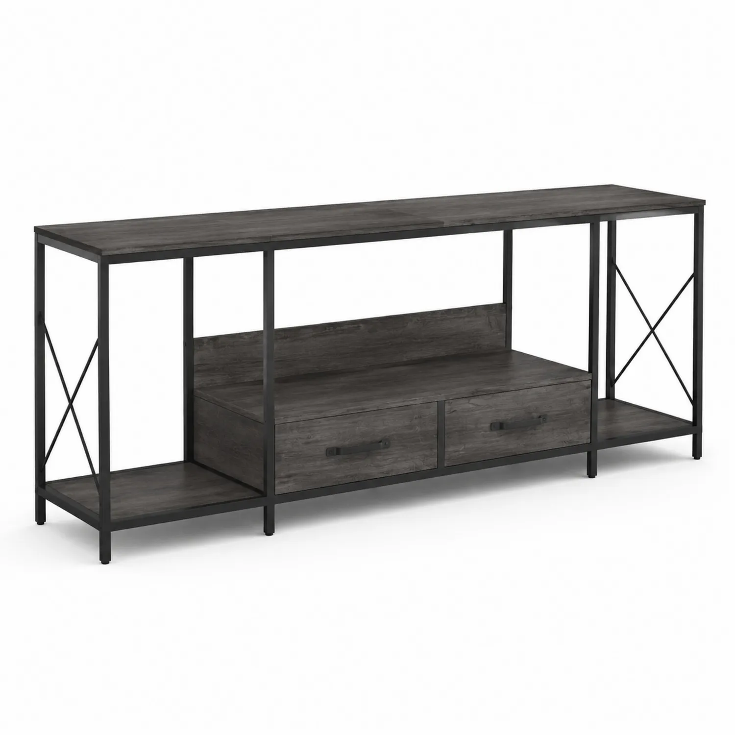 TV-Schrank mit Schubladen 150 cm Metall MDF Schwarz Grau