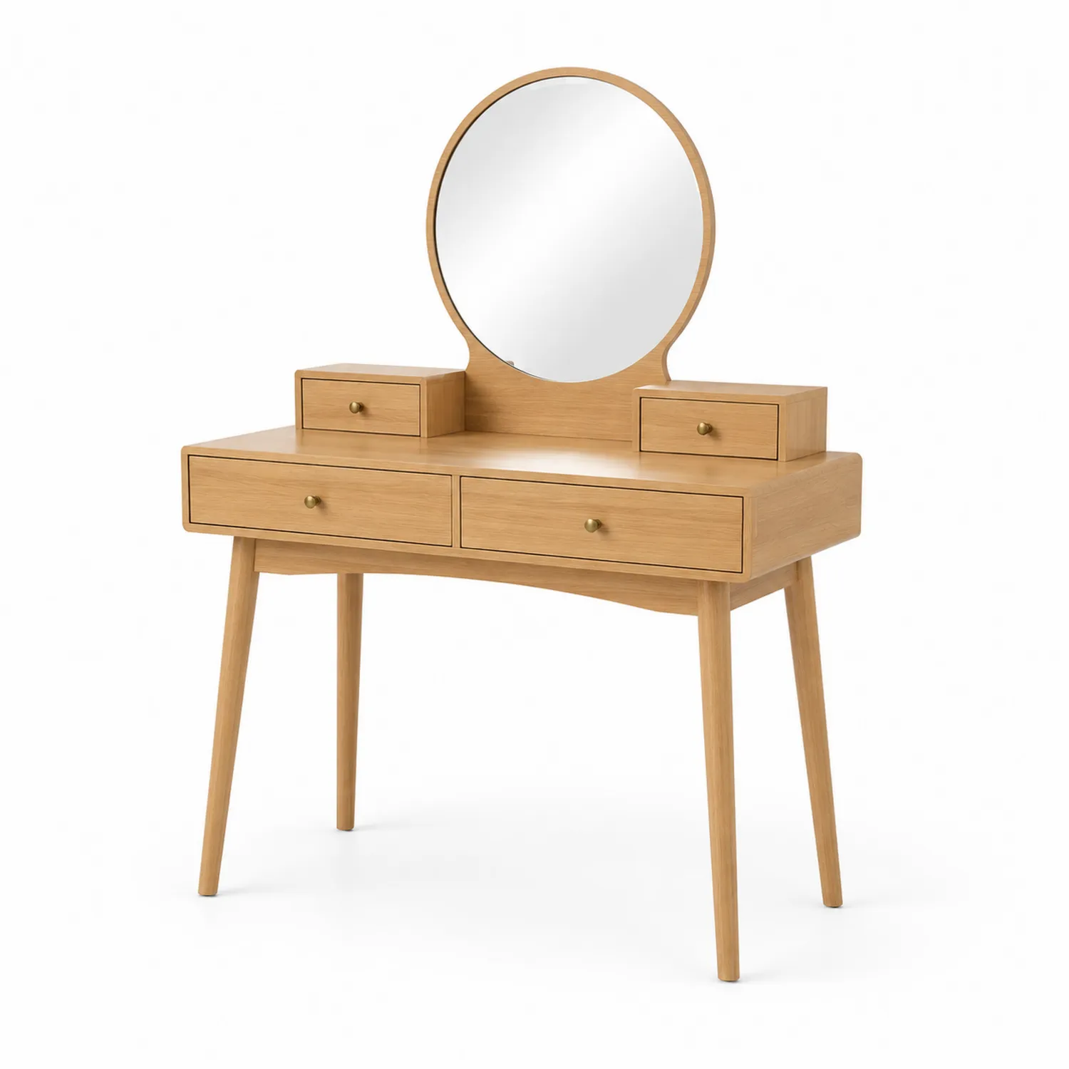 Schminktisch aus Holz mit Rundspiegel und Schubladen