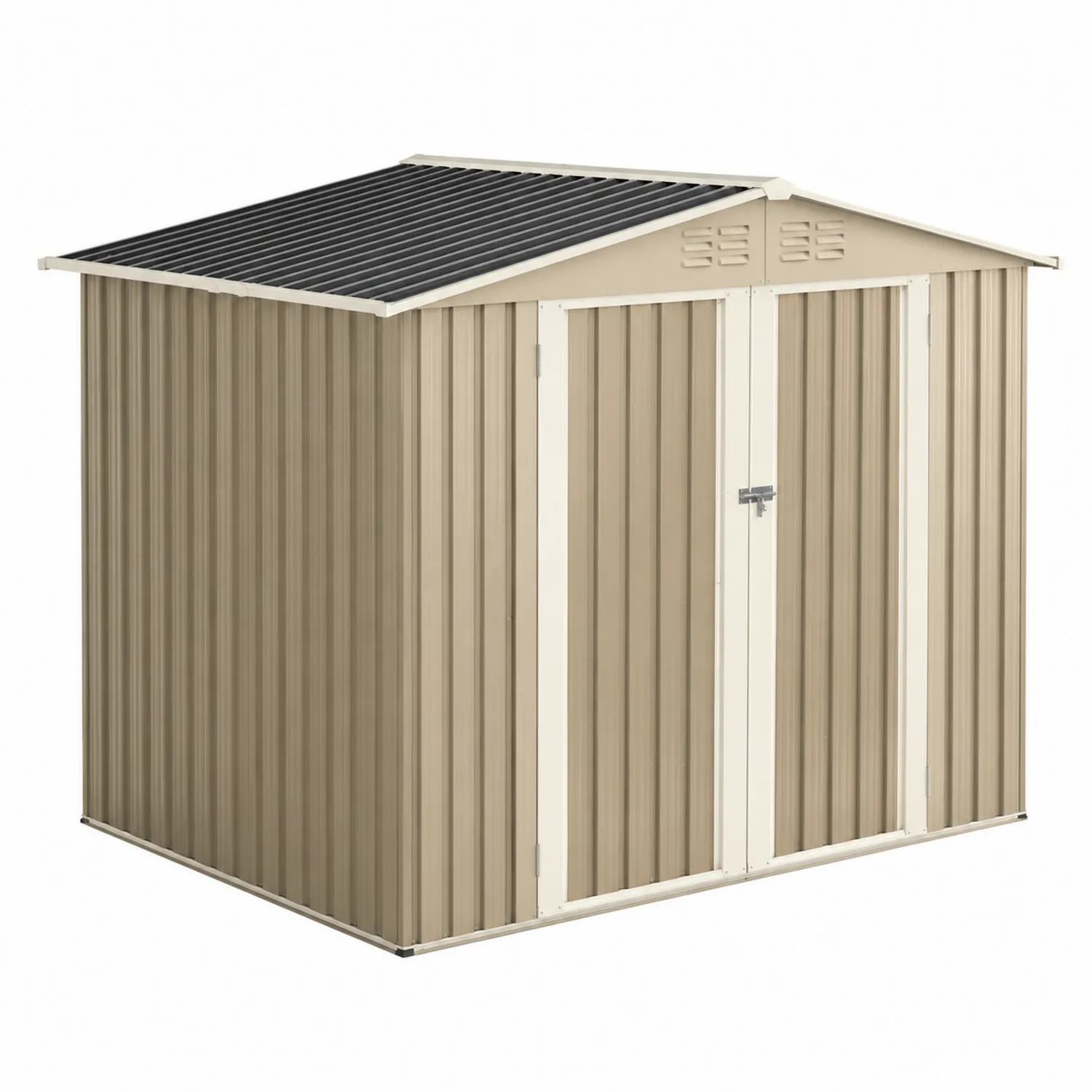 Metallschuppen mit Doppelschiebetür und Satteldach Beige/Weiß