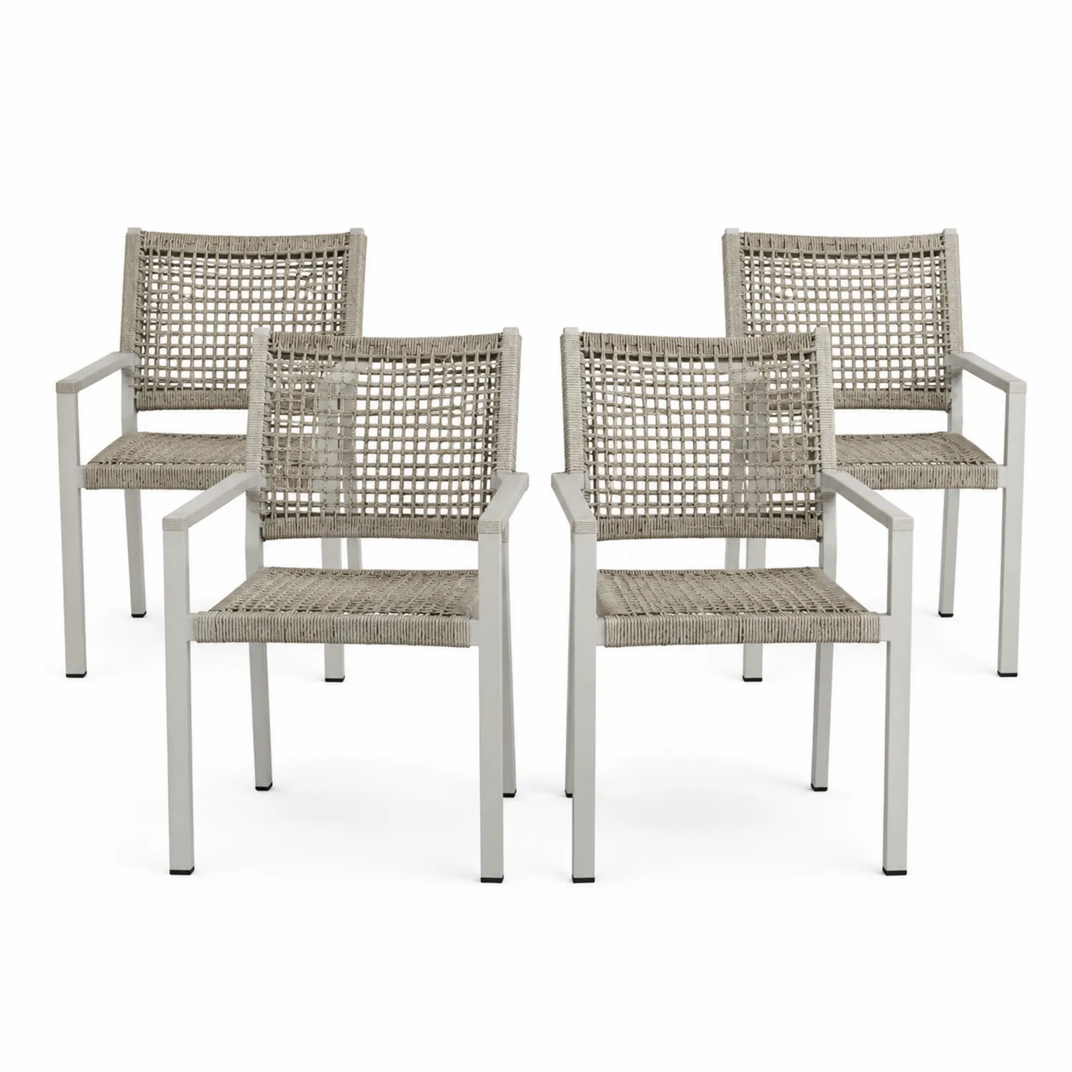 4er-Set Gartenstühle aus Aluminium mit Geflecht in Grau