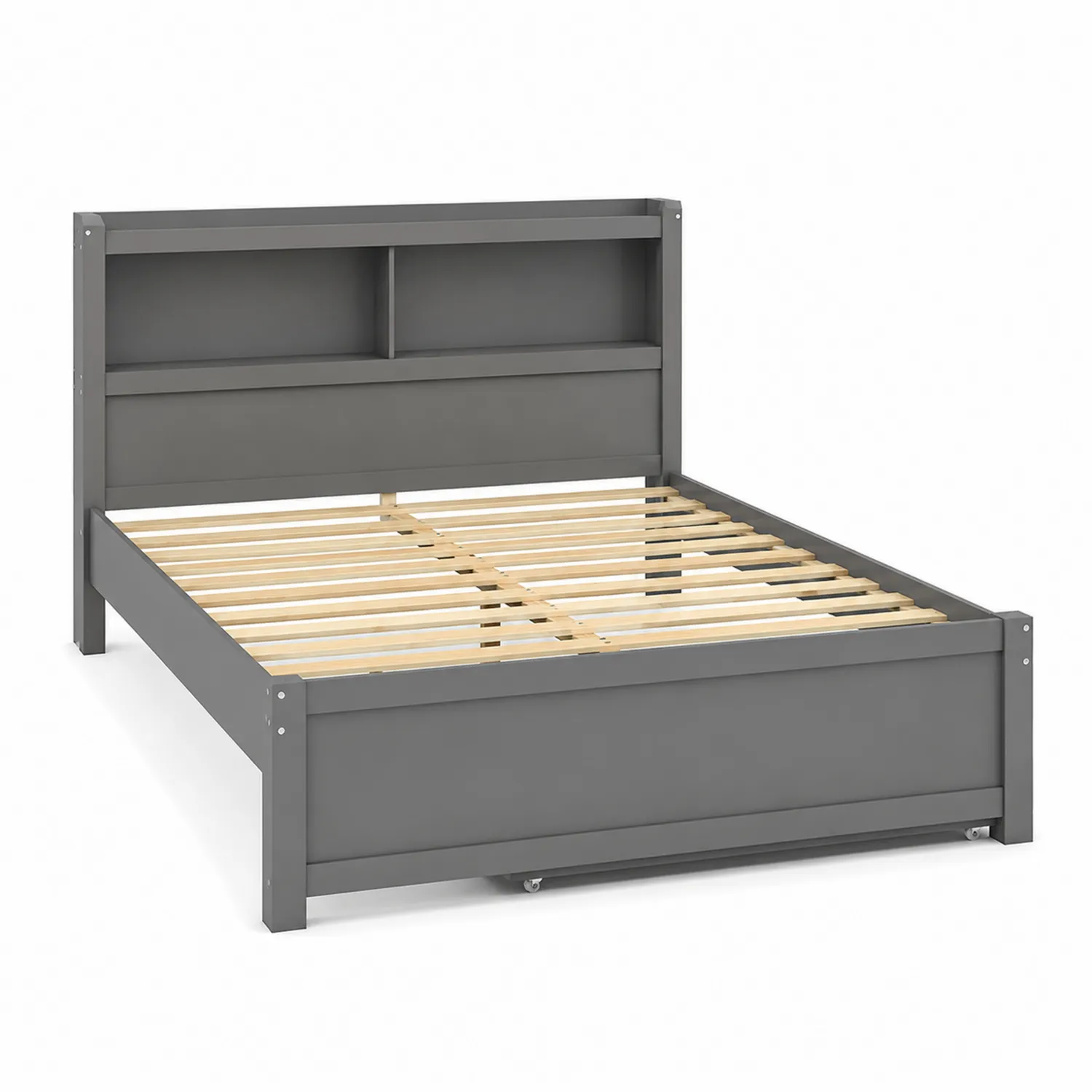 Holzbett mit Kopfteilregal 200x140 cm Grau
