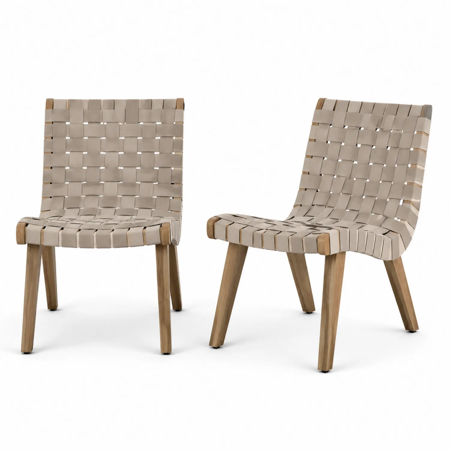 Set aus 2 Stühlen mit Teakholzbeinen und gewebtem Sitz in Beige