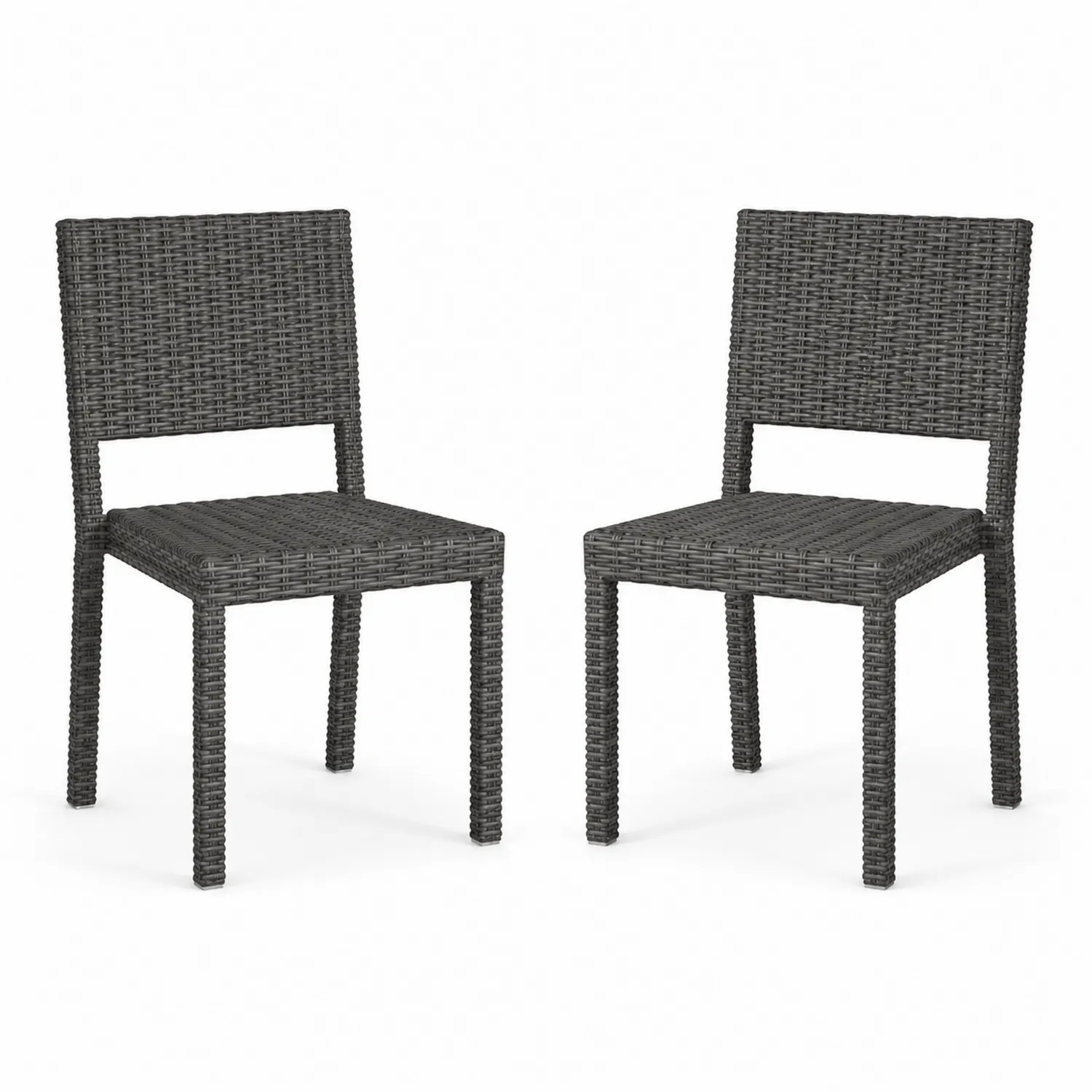 2er Set Gartenstühle aus Polyethylen Rattan Grau