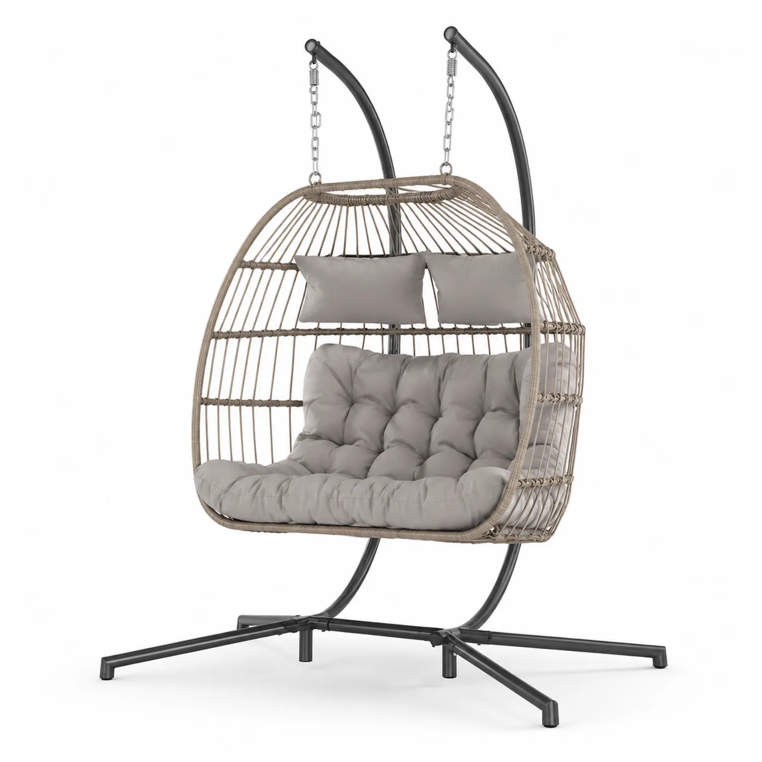 Doppelschaukelstuhl Polyrattan Grau mit Stahlgestell