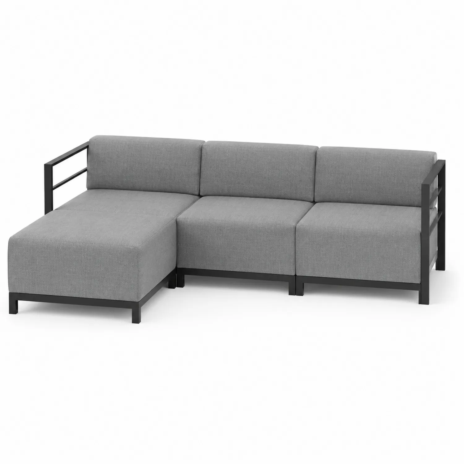 Ecksofa-Set mit Metallrahmen und Polyesterbezug Grau 200x140 cm