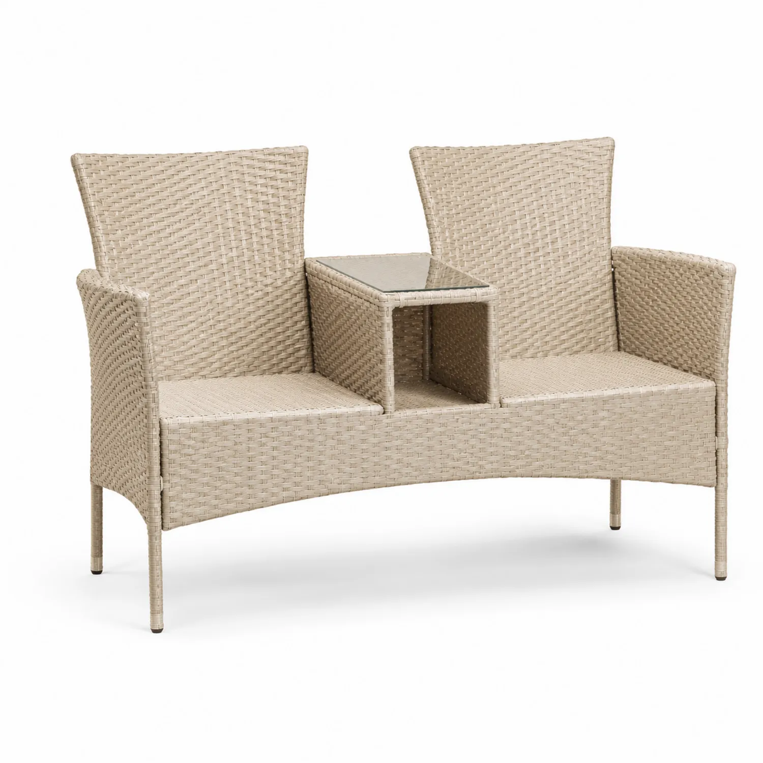 Zweisitzer Rattan Terrassensofa mit Tisch Beige