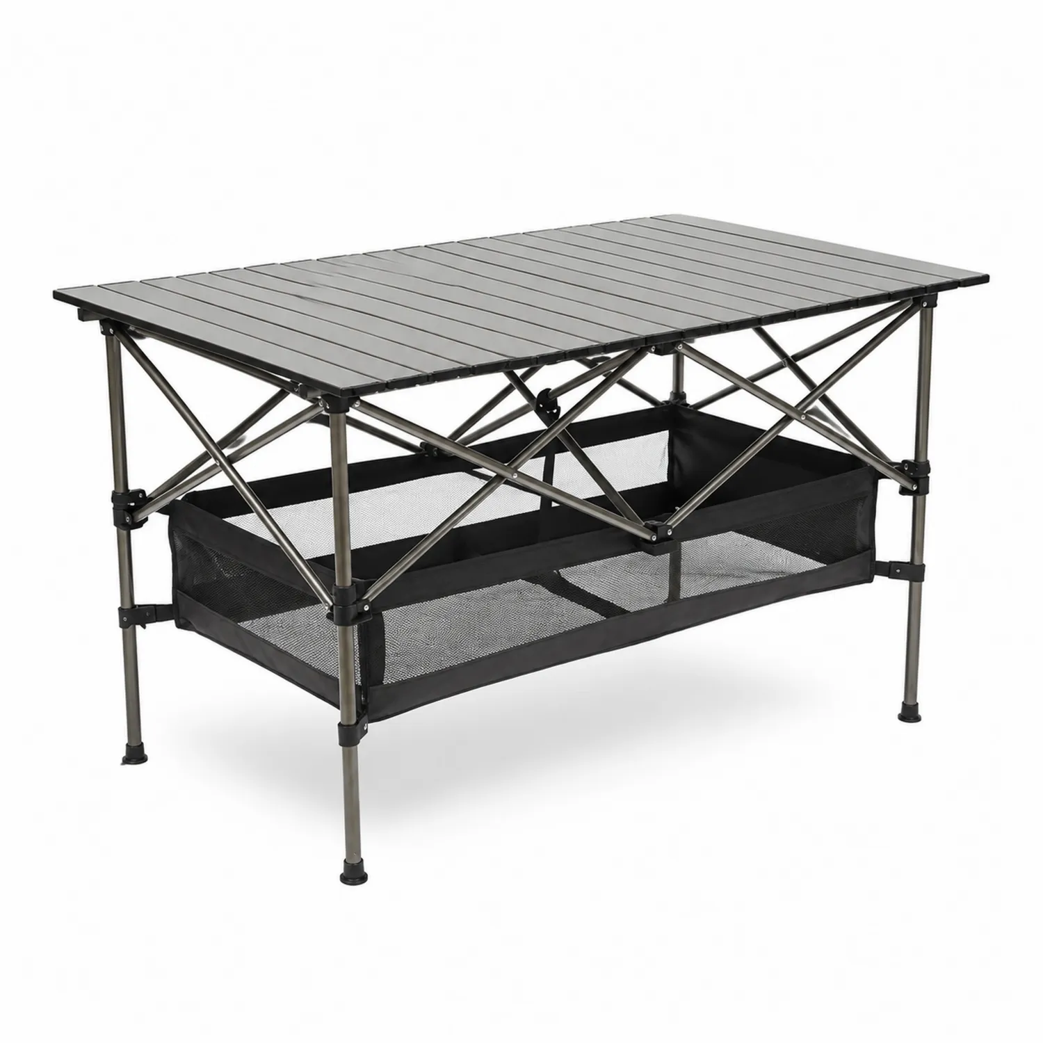 Aluminium Klapptisch mit Netzablage Grau 120x60x70cm