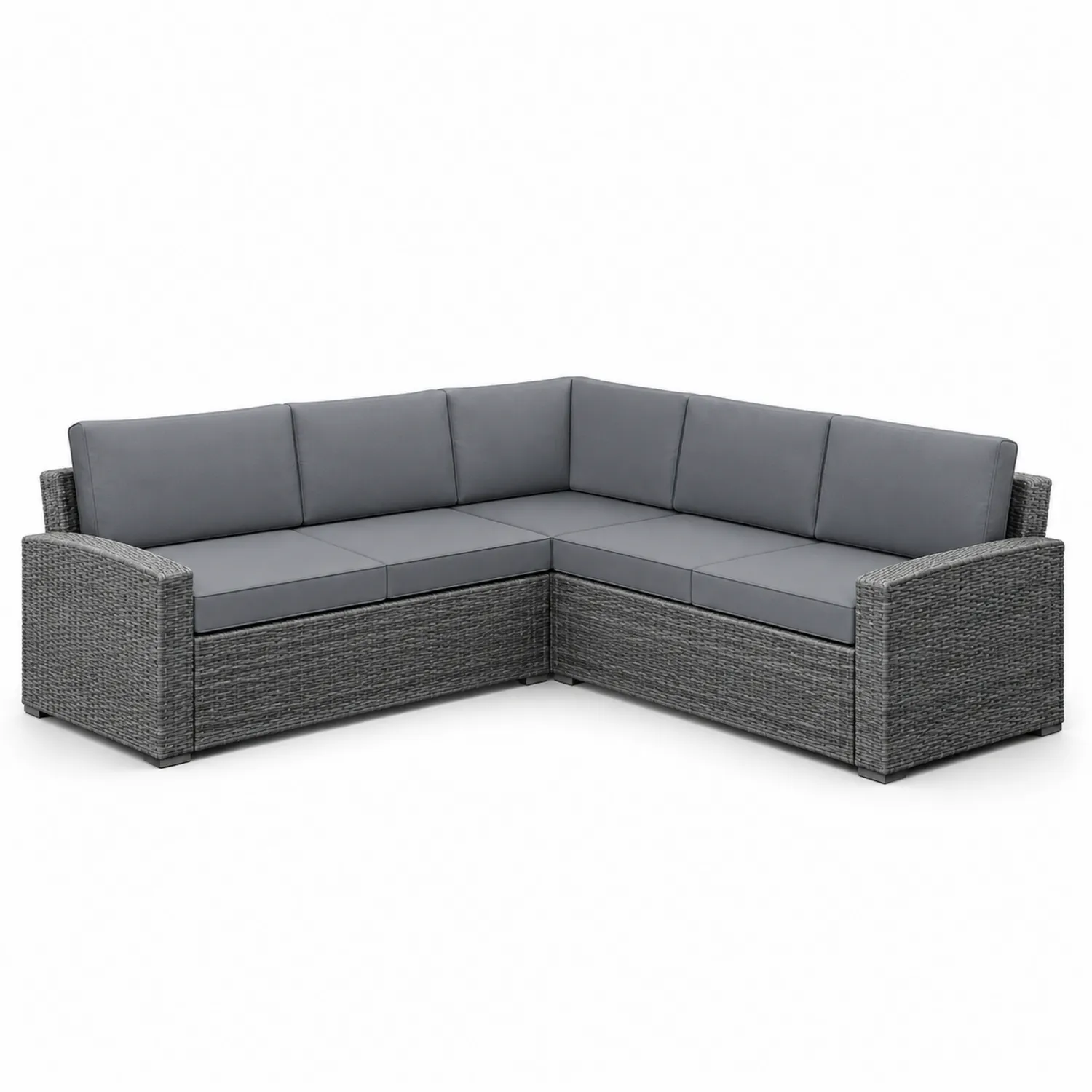 Ecksofa-Set aus Polyrattan mit grauen Kissen
