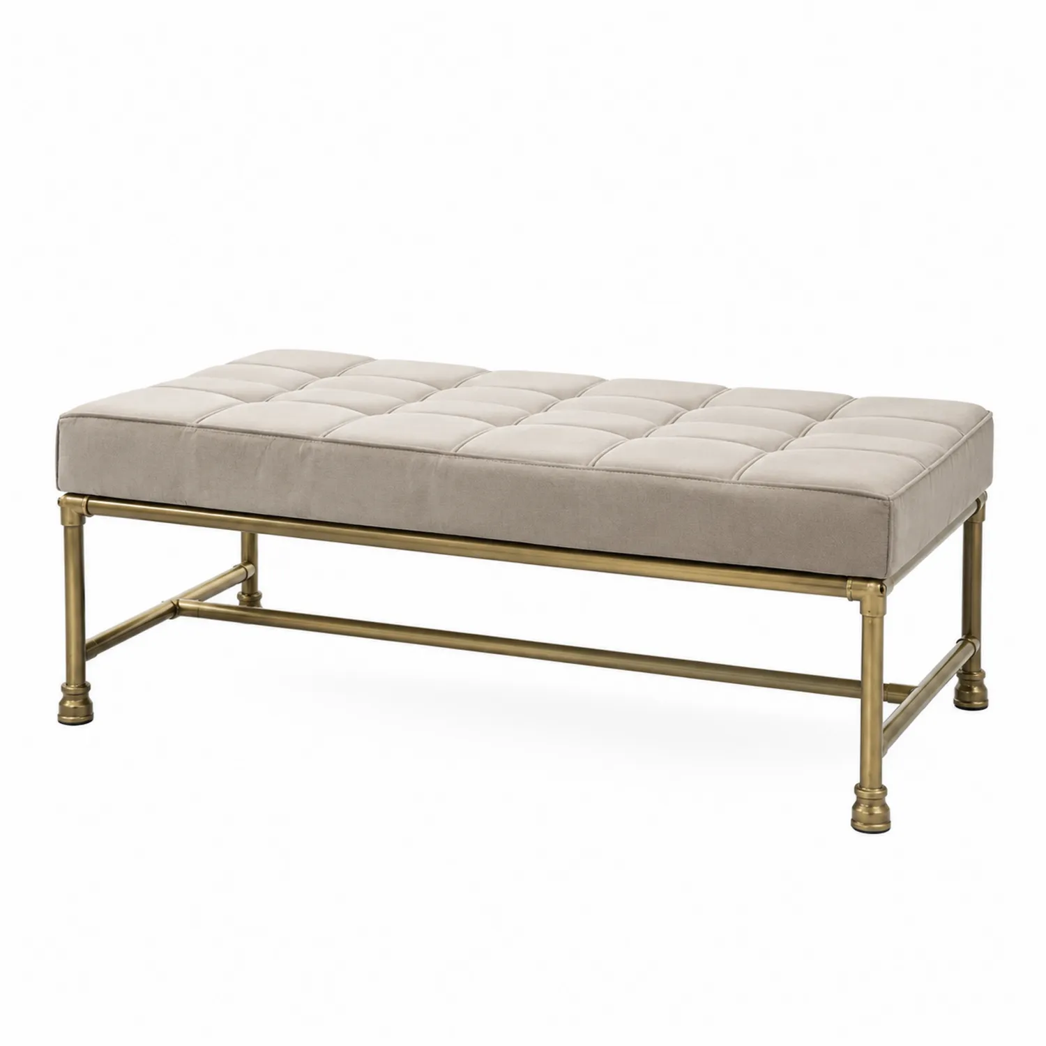 Rechteckige Samtbank mit Metallrahmen, Beige, 120x40x45 cm