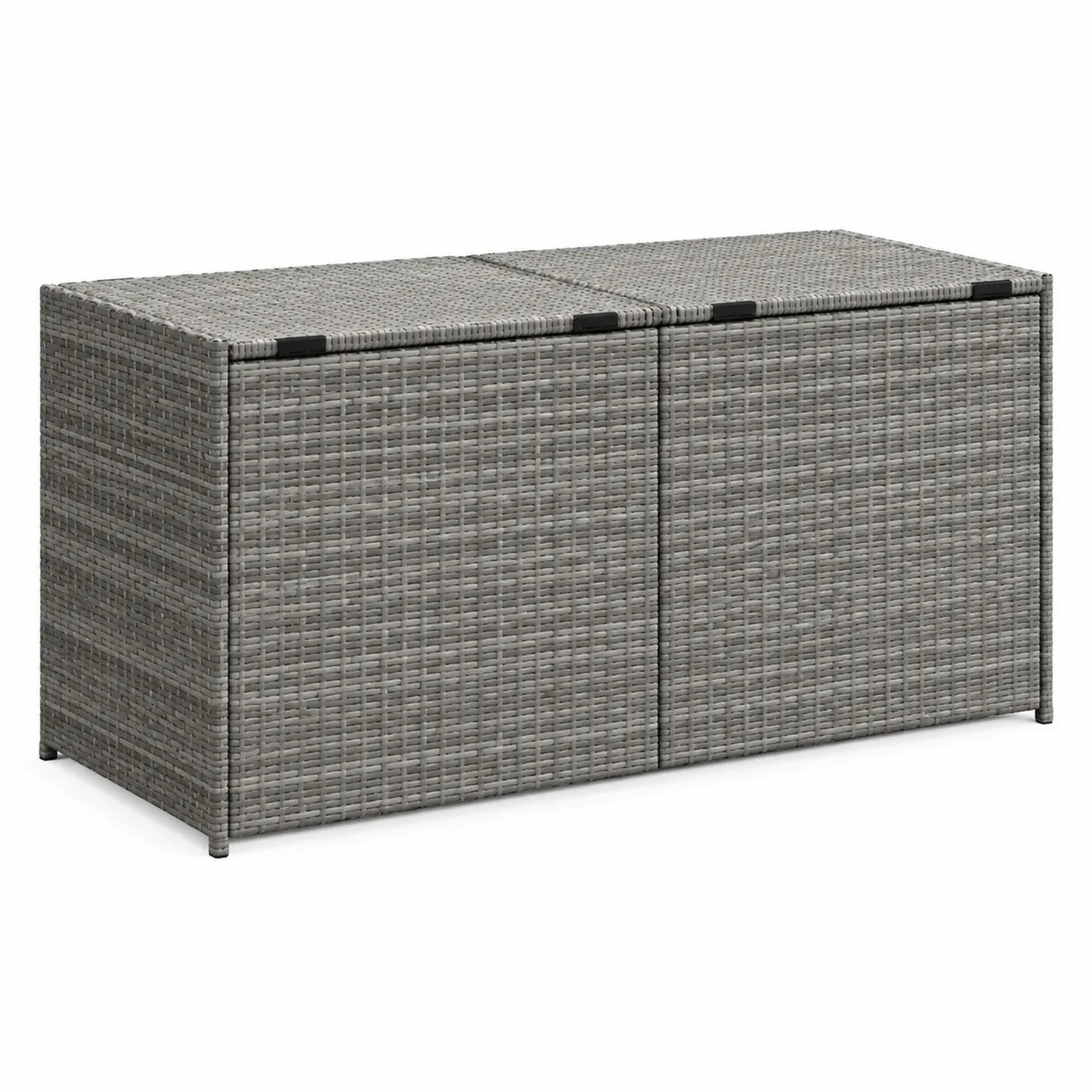 Graue Rattan Aufbewahrungsbox aus PE mit Stahlrahmen 118x50x58 cm