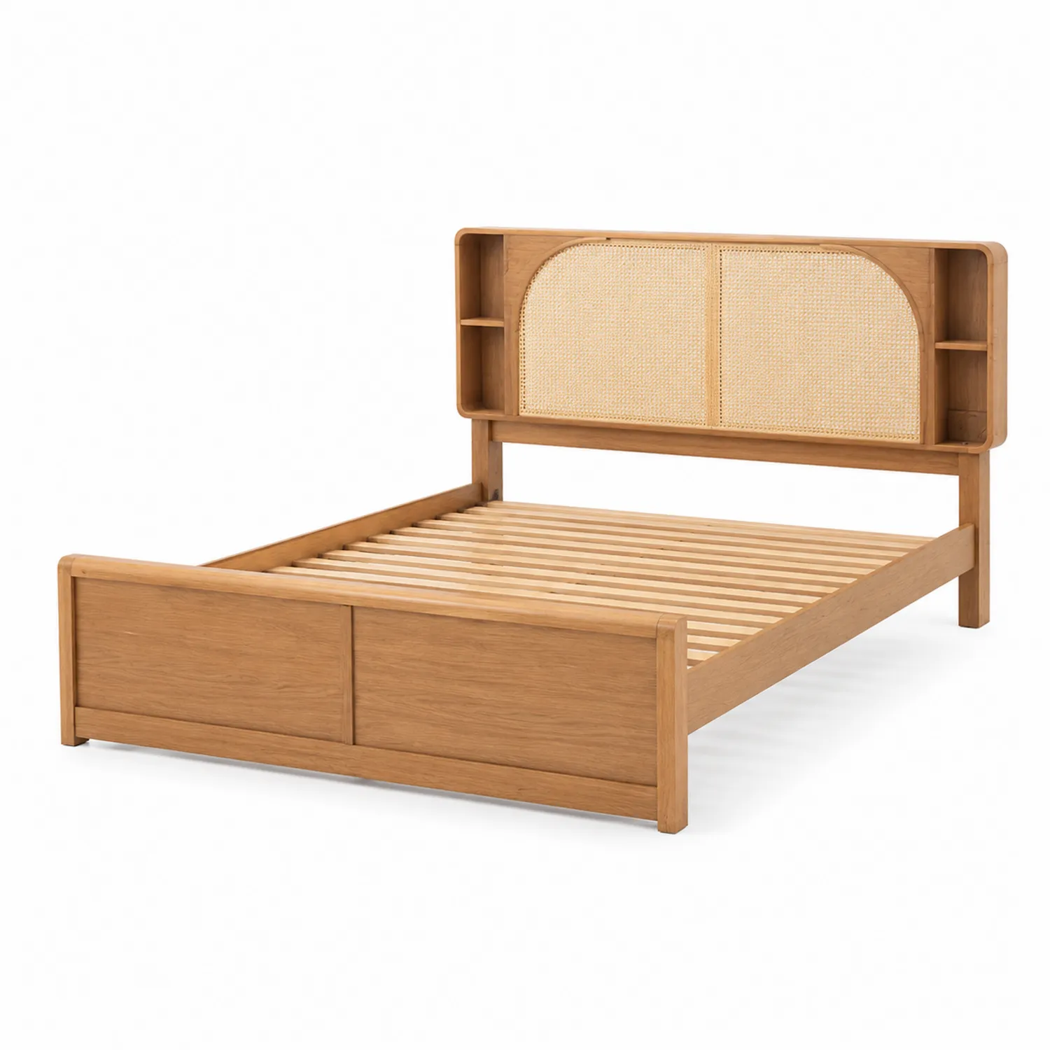 Holzbett aus Eichenholz und Rattan 200x160 cm