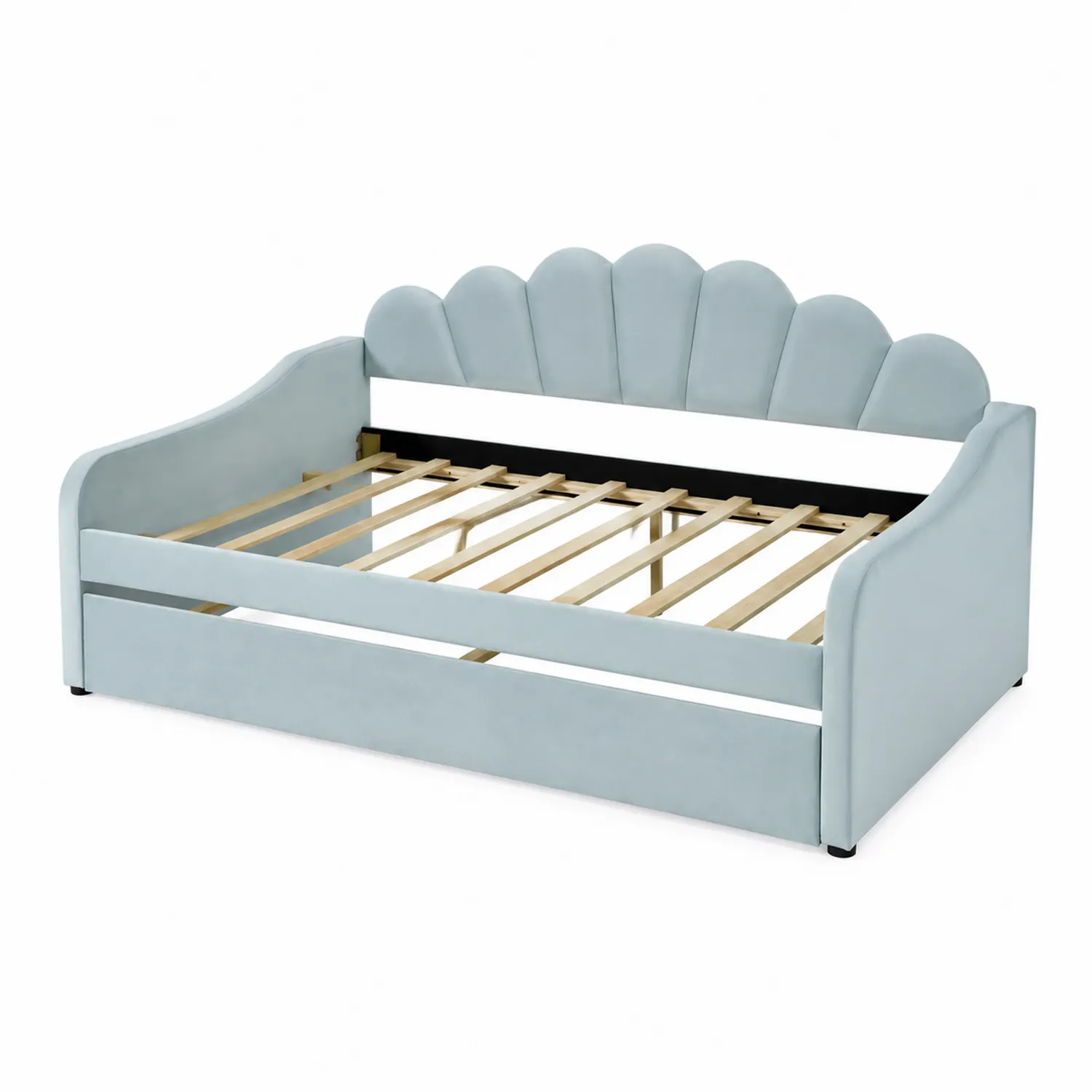 Holztagesbett mit Samtbezug Hellblau 200x90 cm