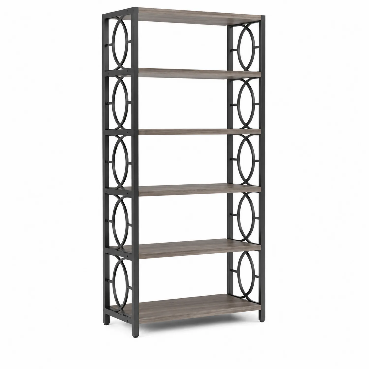 Metall-Holz Bücherregal mit 5 Ebenen, Schwarz/Eiche, 180 cm