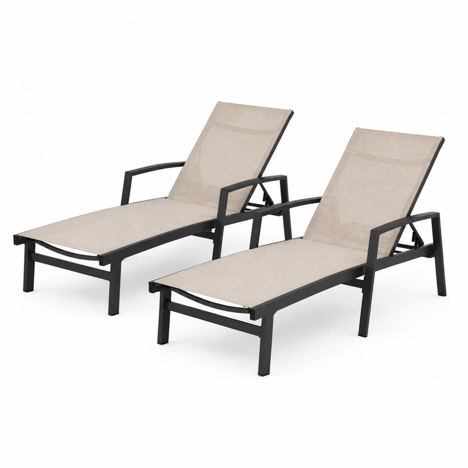 2er Set Outdoor-Liegestühle Aluminium Textilen Beige Verstellbar