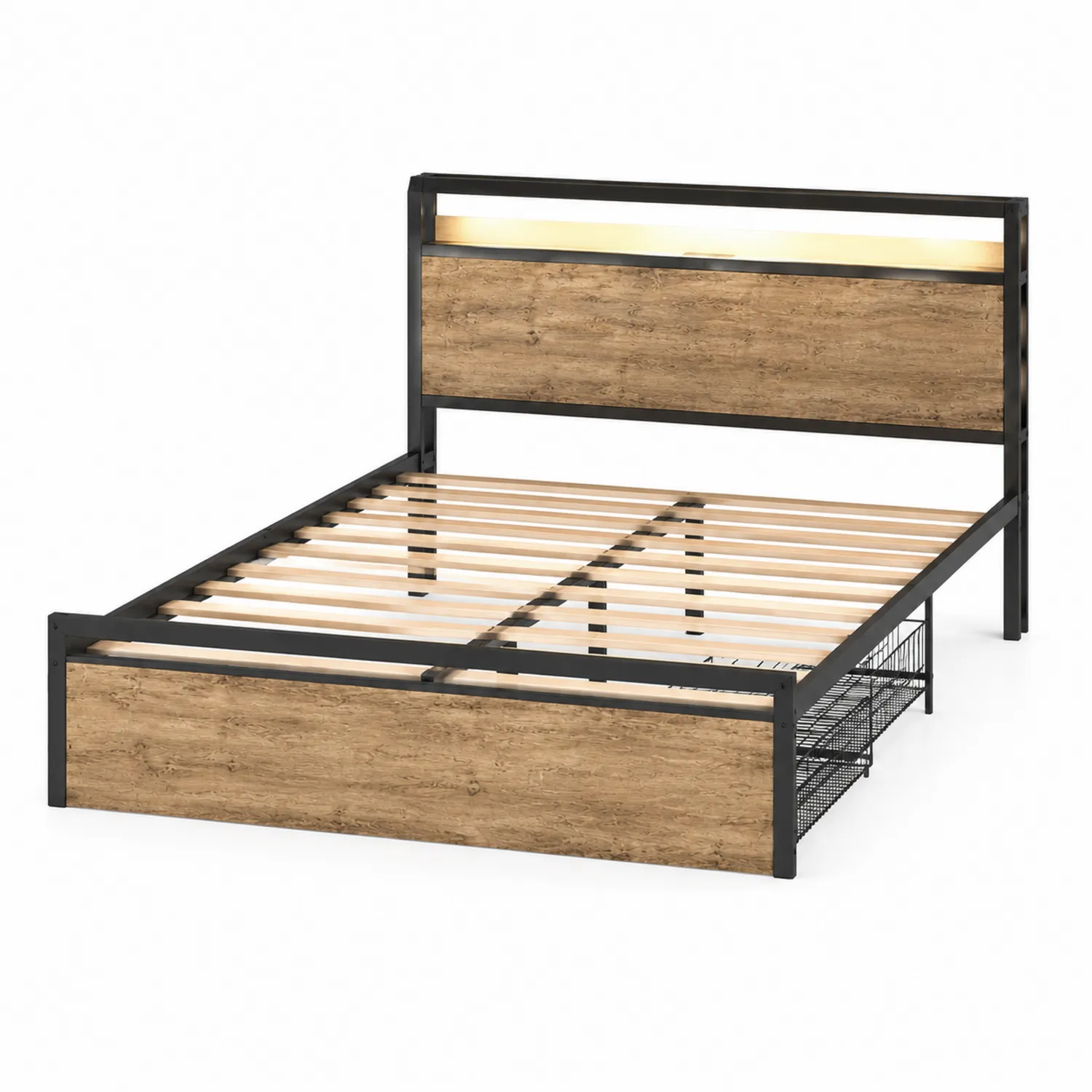 Doppelbett mit Stauraum Holz Metall Braun Schwarz 200x160 cm