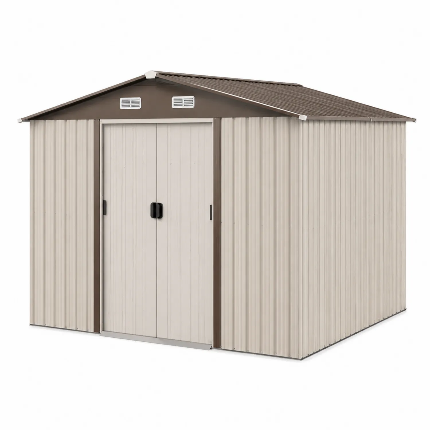 Metall Gartenschuppen mit Doppeltür aus verzinktem Stahl 213x127x185 cm Beige/Braun