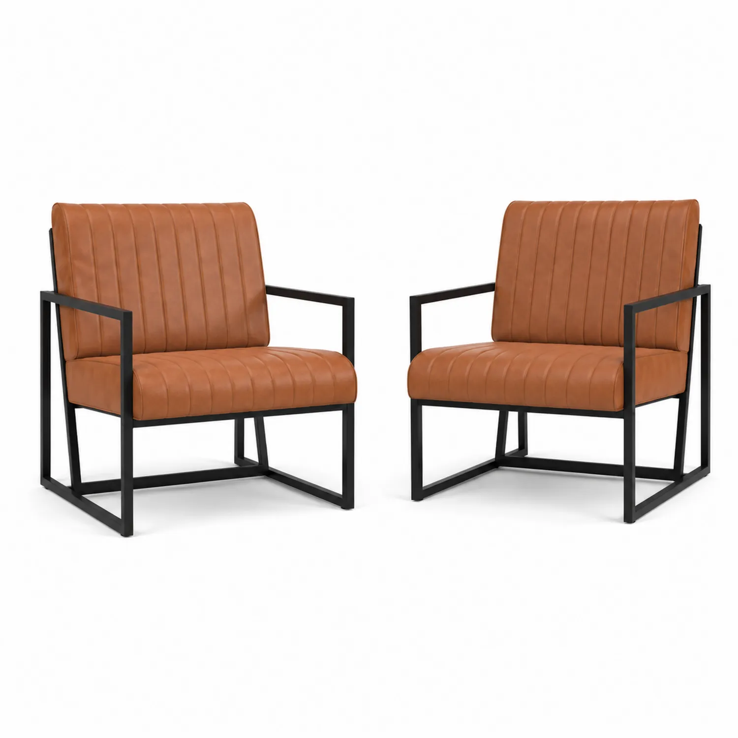 2er Set Sessel mit PU-Leder und Metallrahmen in Cognac
